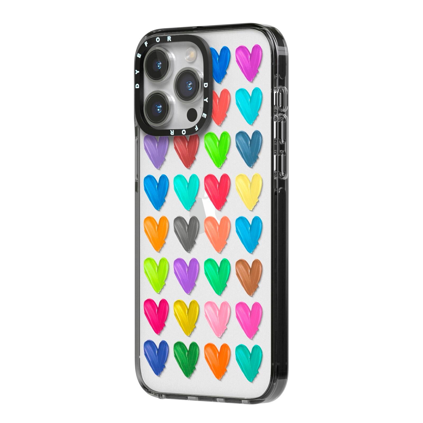 Polka Heart iPhone 14 Pro Max Black Impact Case Side Angle on Silver phone