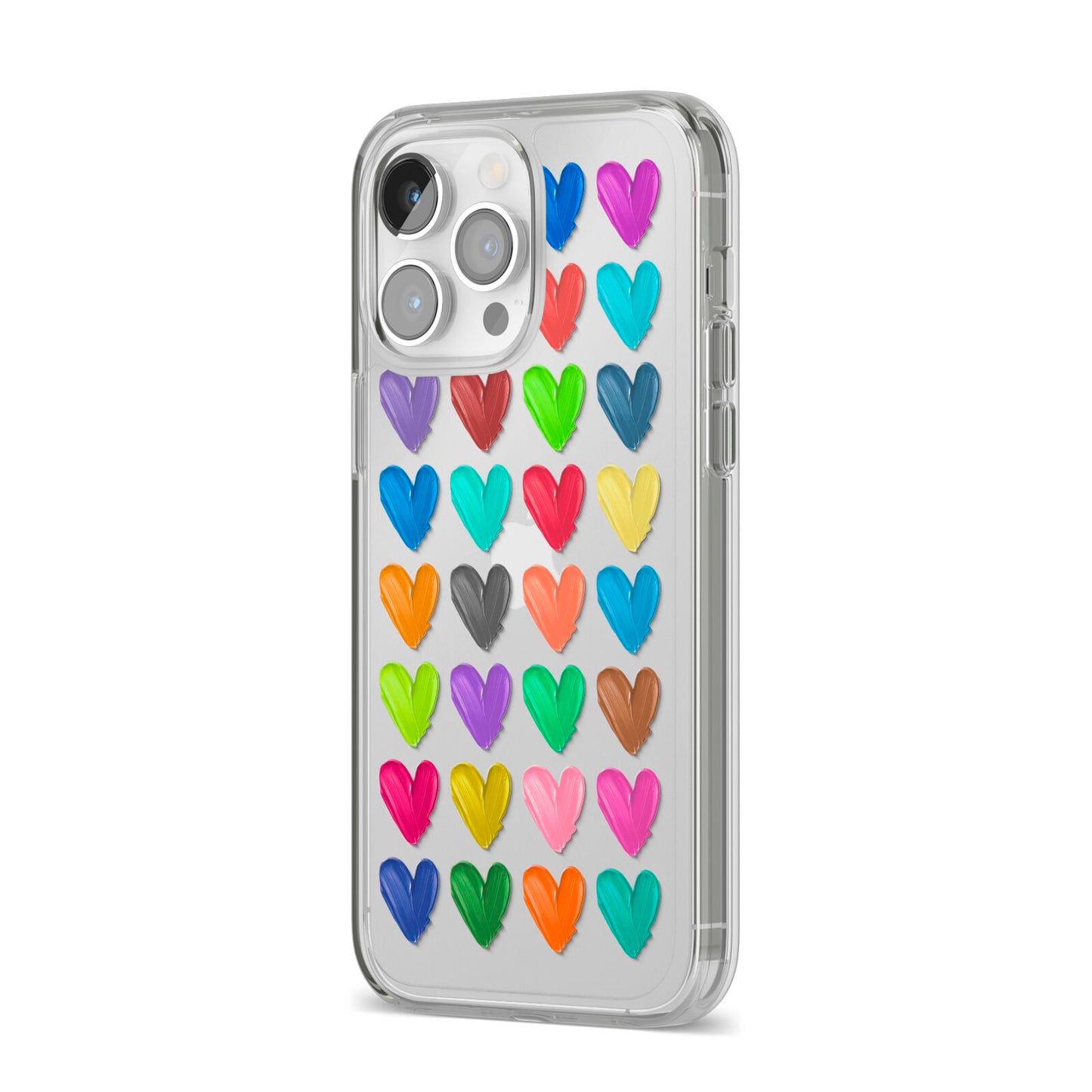 Polka Heart iPhone 14 Pro Max Clear Tough Case Silver Angled Image