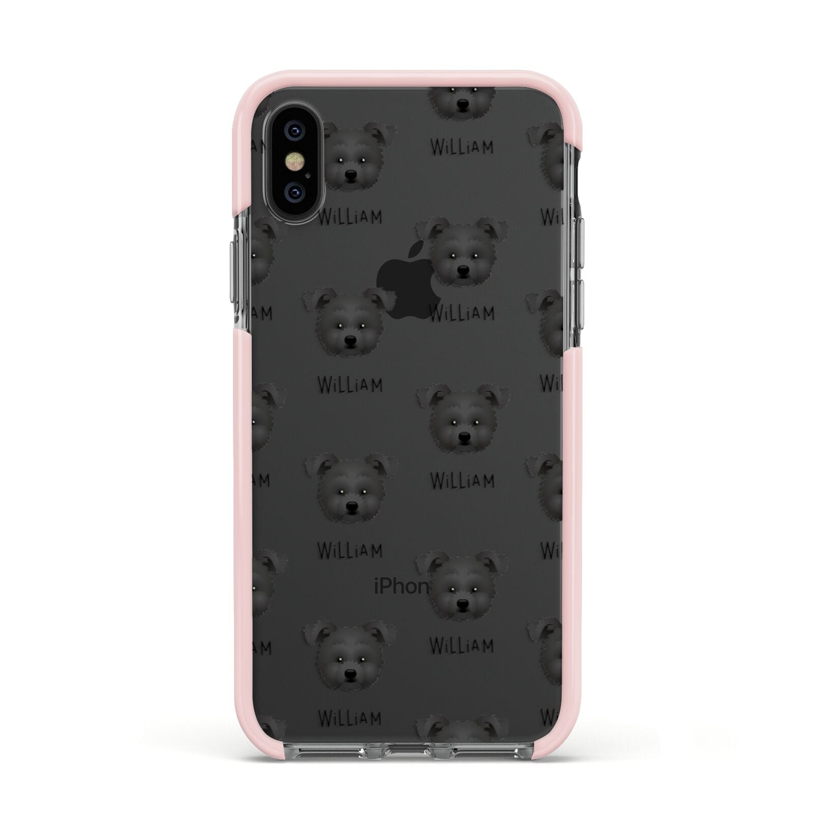 Pomapoo Icon with Name Apple iPhone Xs Impact Case Pink Edge on Black Phone
