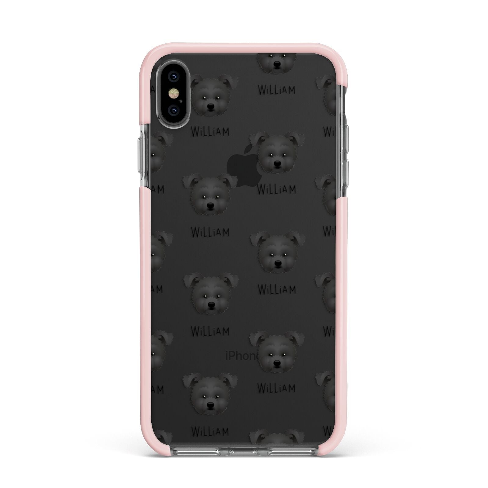 Pomapoo Icon with Name Apple iPhone Xs Max Impact Case Pink Edge on Black Phone