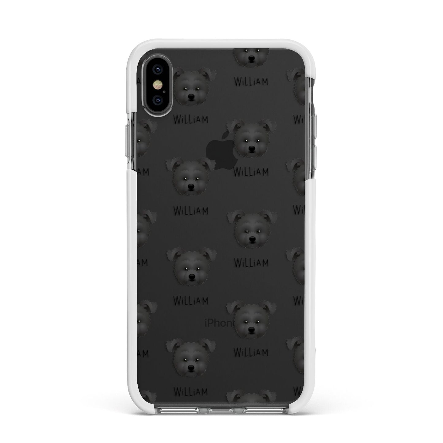 Pomapoo Icon with Name Apple iPhone Xs Max Impact Case White Edge on Black Phone