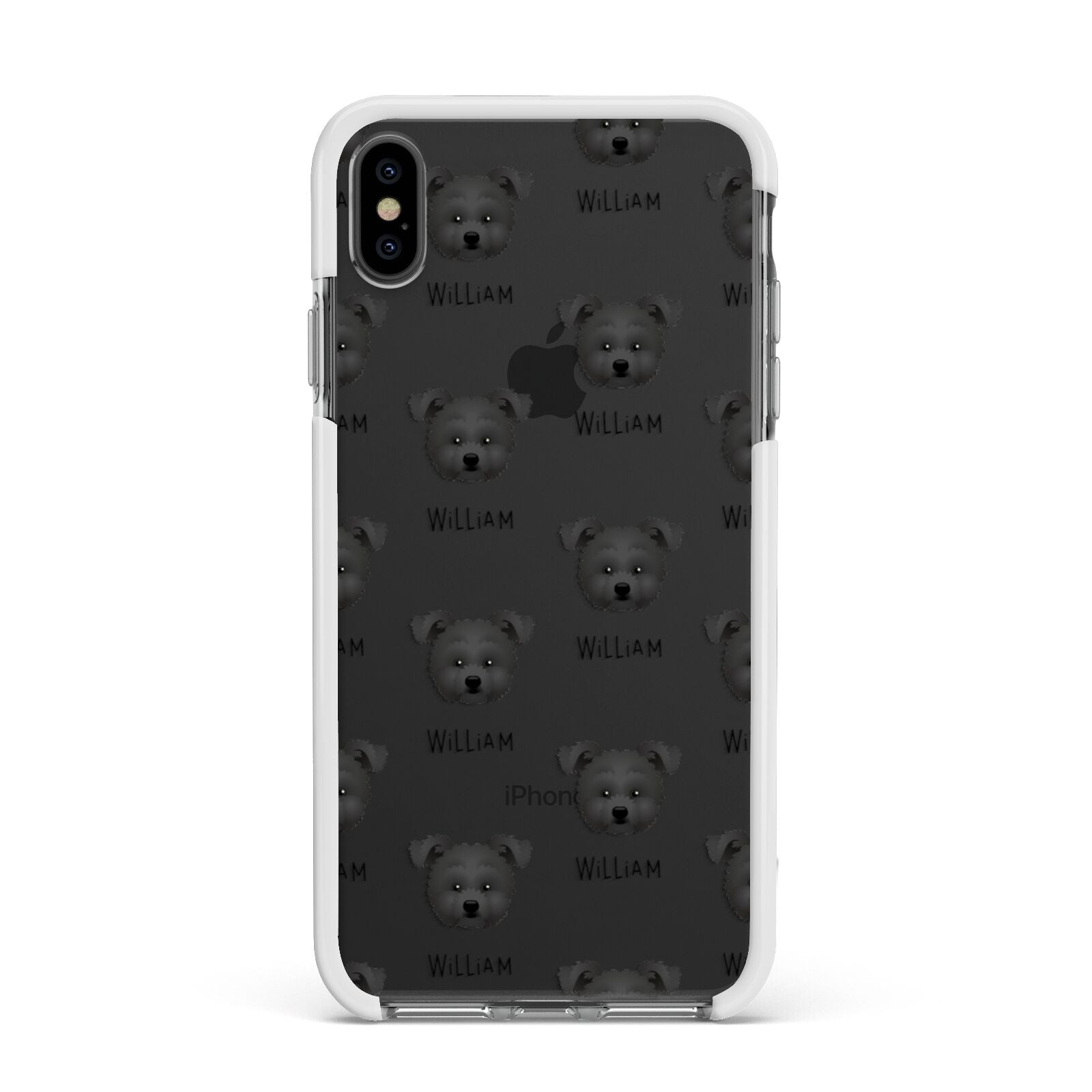 Pomapoo Icon with Name Apple iPhone Xs Max Impact Case White Edge on Black Phone