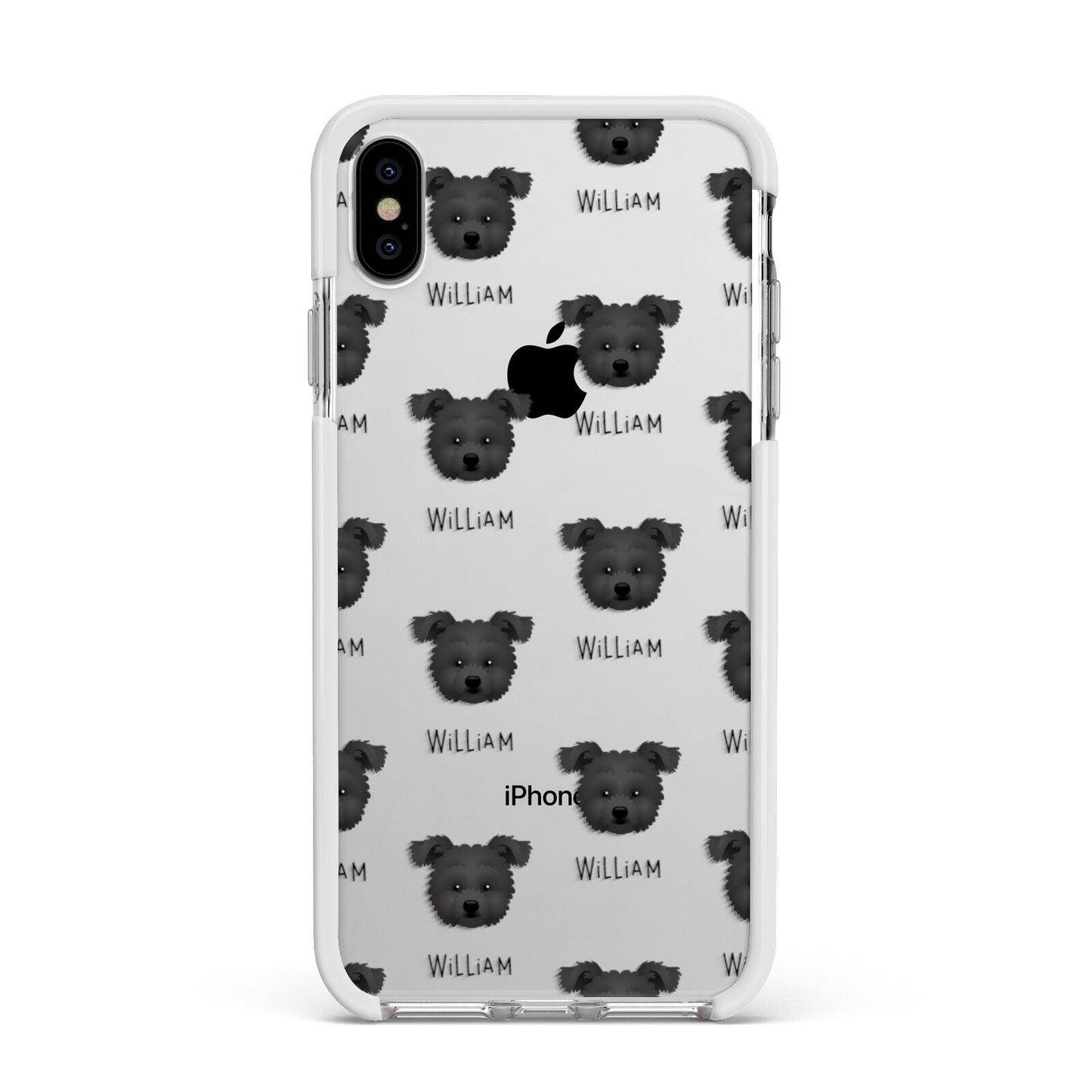 Pomapoo Icon with Name Apple iPhone Xs Max Impact Case White Edge on Silver Phone