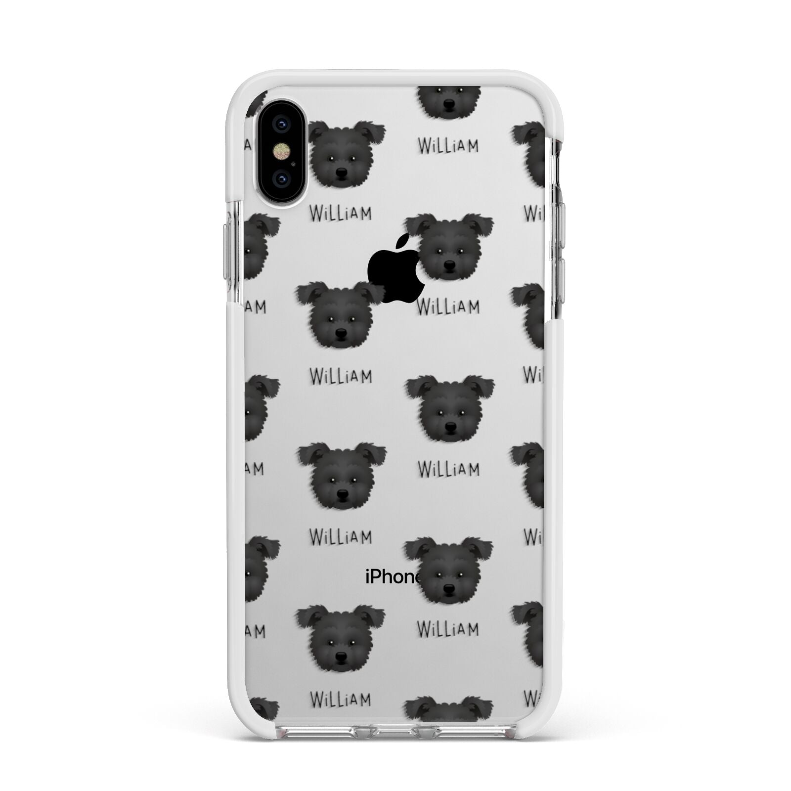 Pomapoo Icon with Name Apple iPhone Xs Max Impact Case White Edge on Silver Phone