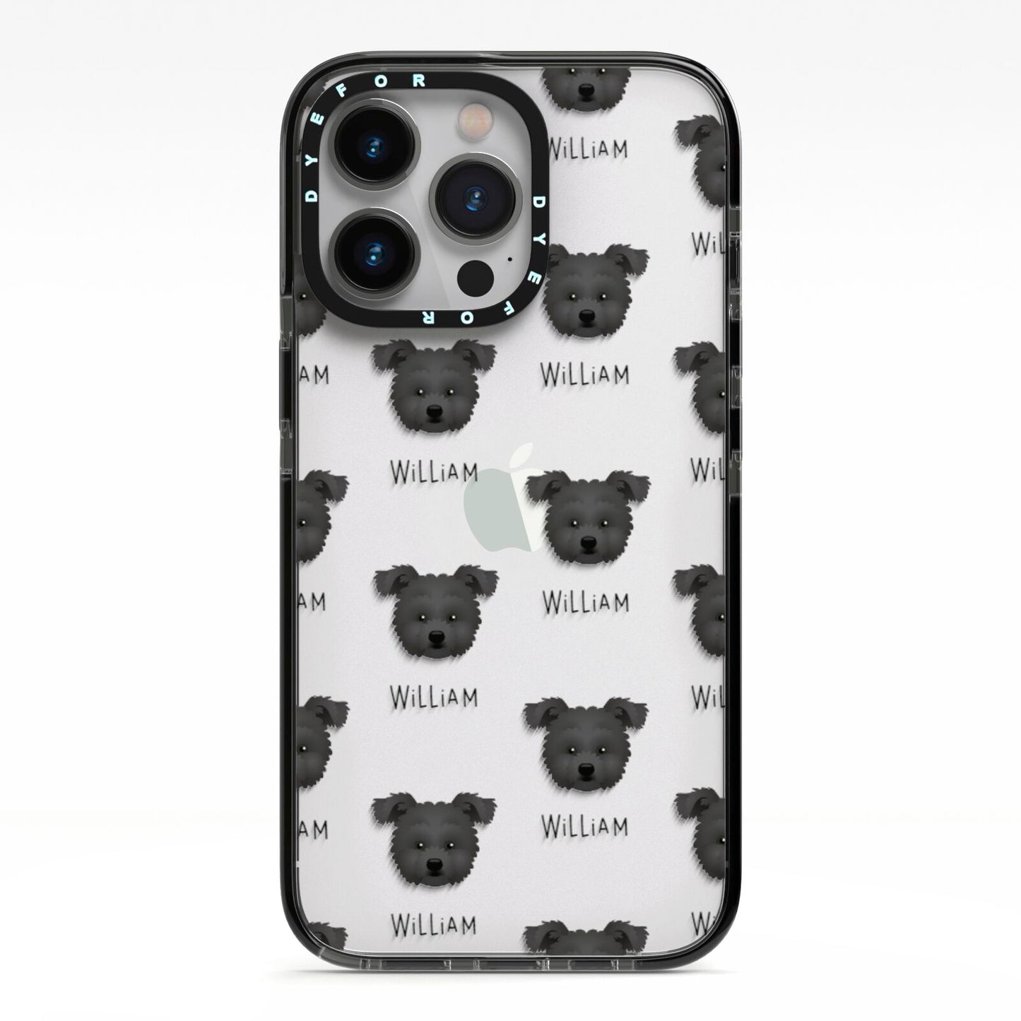 Pomapoo Icon with Name iPhone 13 Pro Black Impact Case on Silver phone