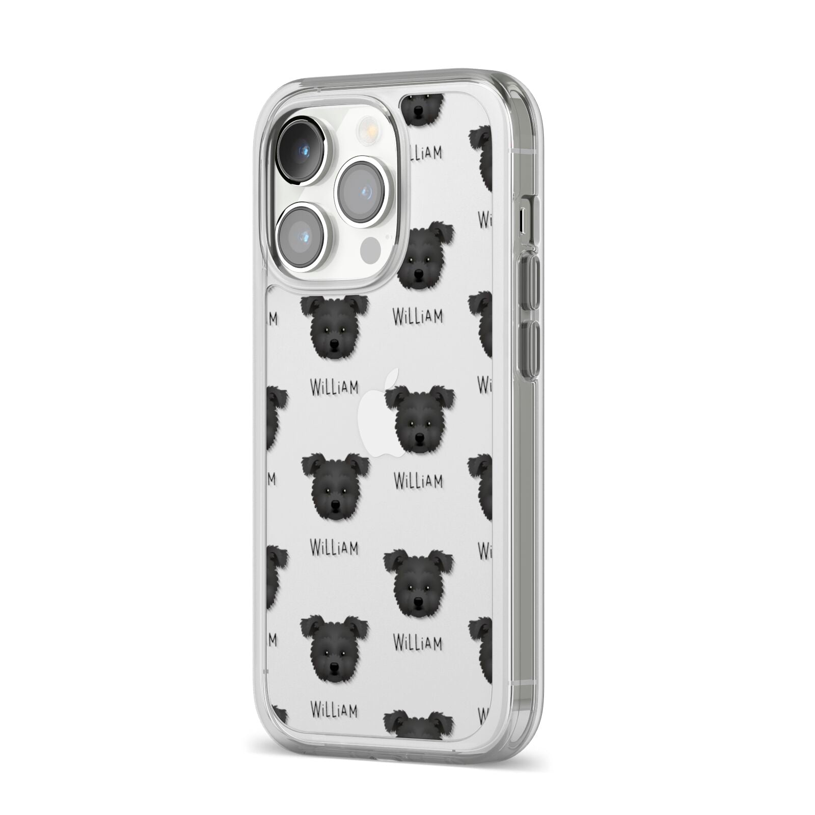 Pomapoo Icon with Name iPhone 14 Pro Clear Tough Case Silver Angled Image