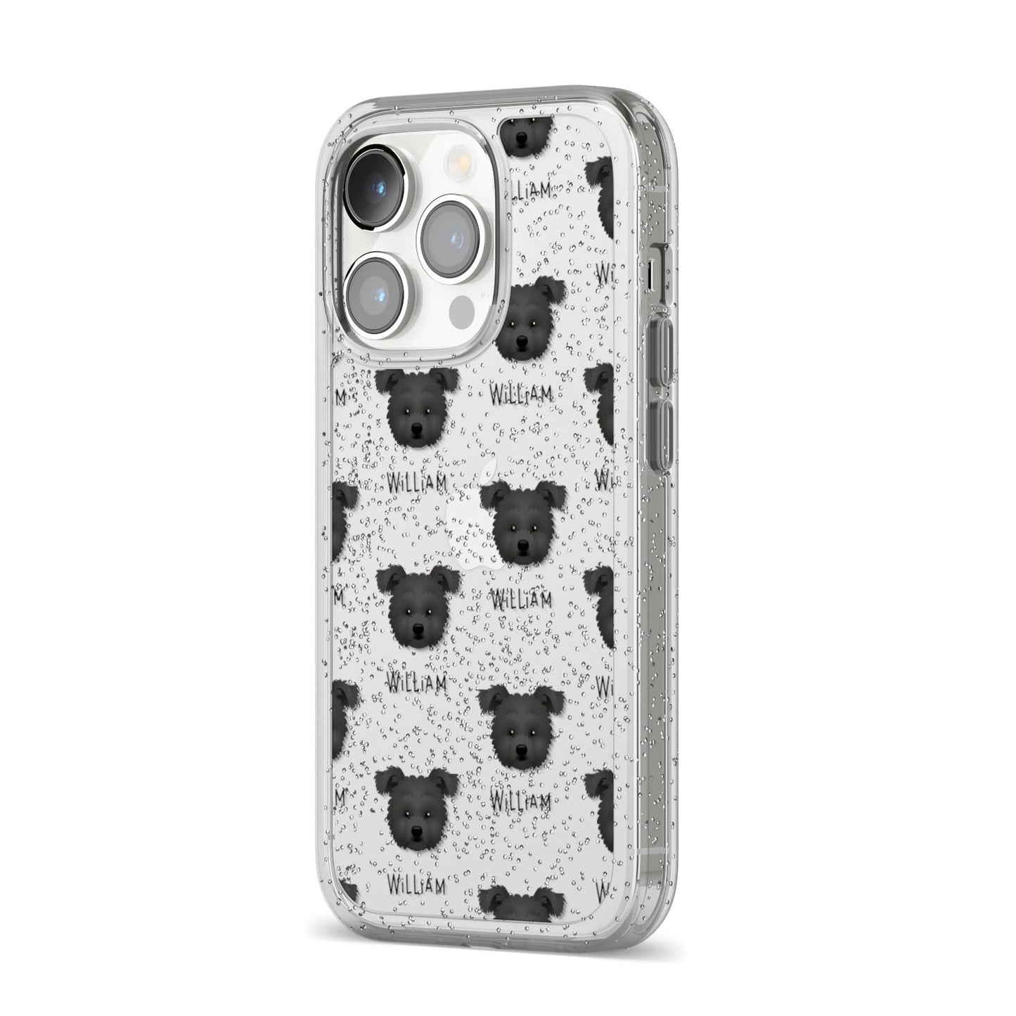 Pomapoo Icon with Name iPhone 14 Pro Glitter Tough Case Silver Angled Image