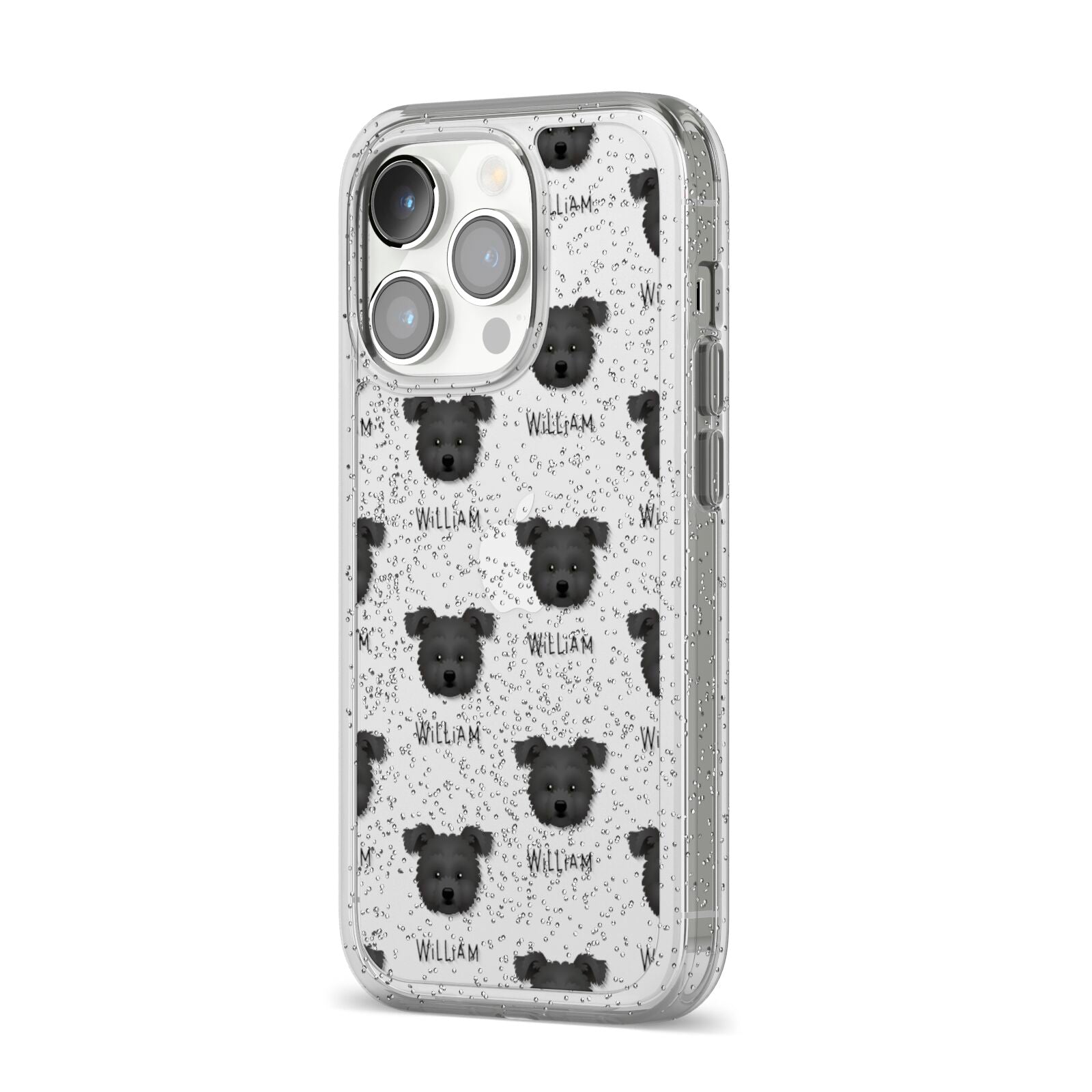 Pomapoo Icon with Name iPhone 14 Pro Glitter Tough Case Silver Angled Image