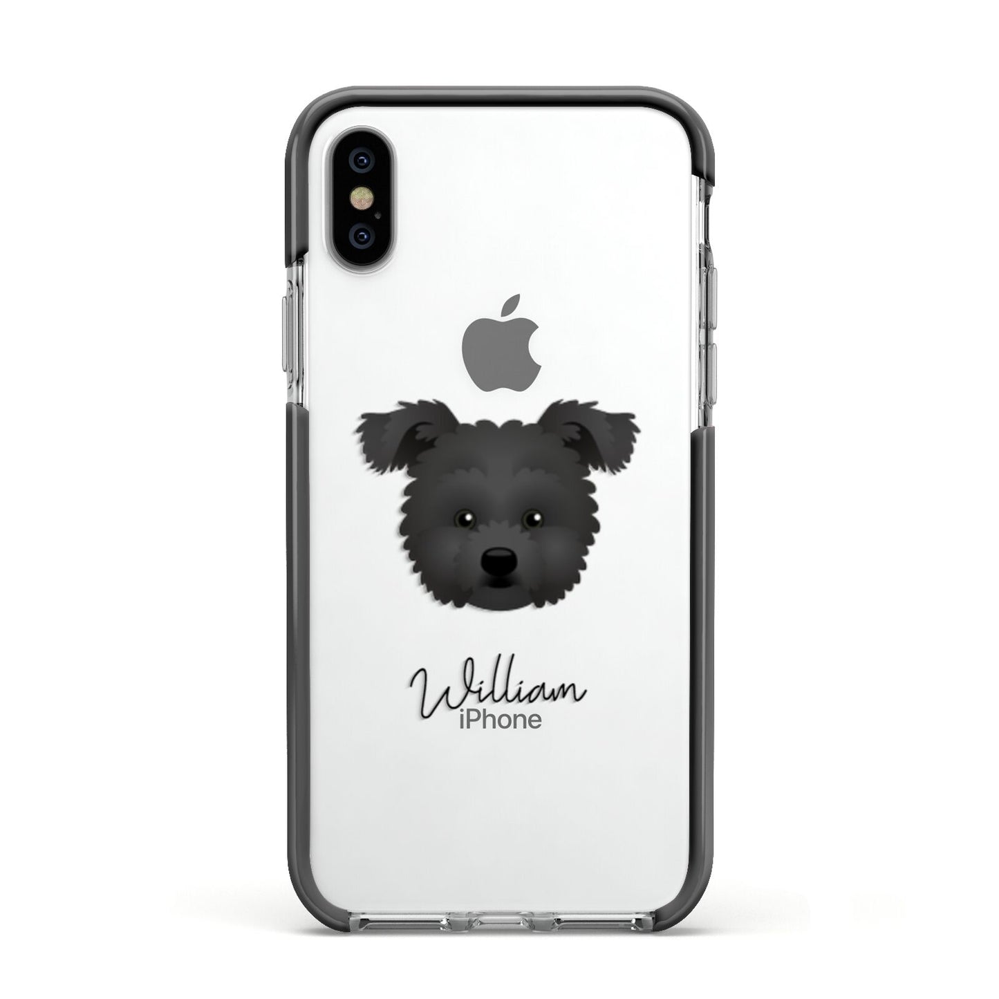 Pomapoo Personalised Apple iPhone Xs Impact Case Black Edge on Silver Phone