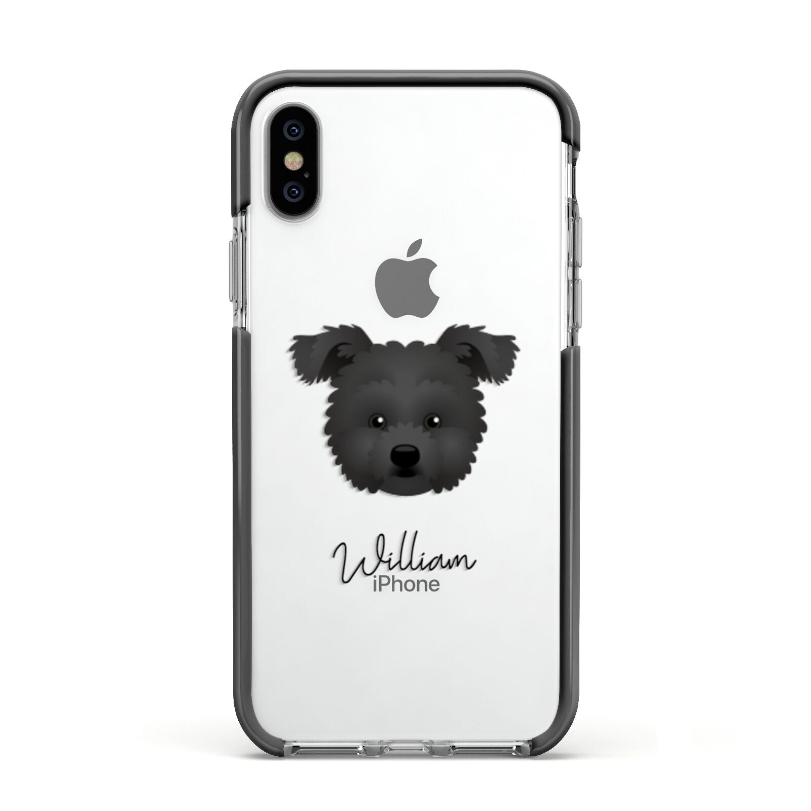 Pomapoo Personalised Apple iPhone Xs Impact Case Black Edge on Silver Phone