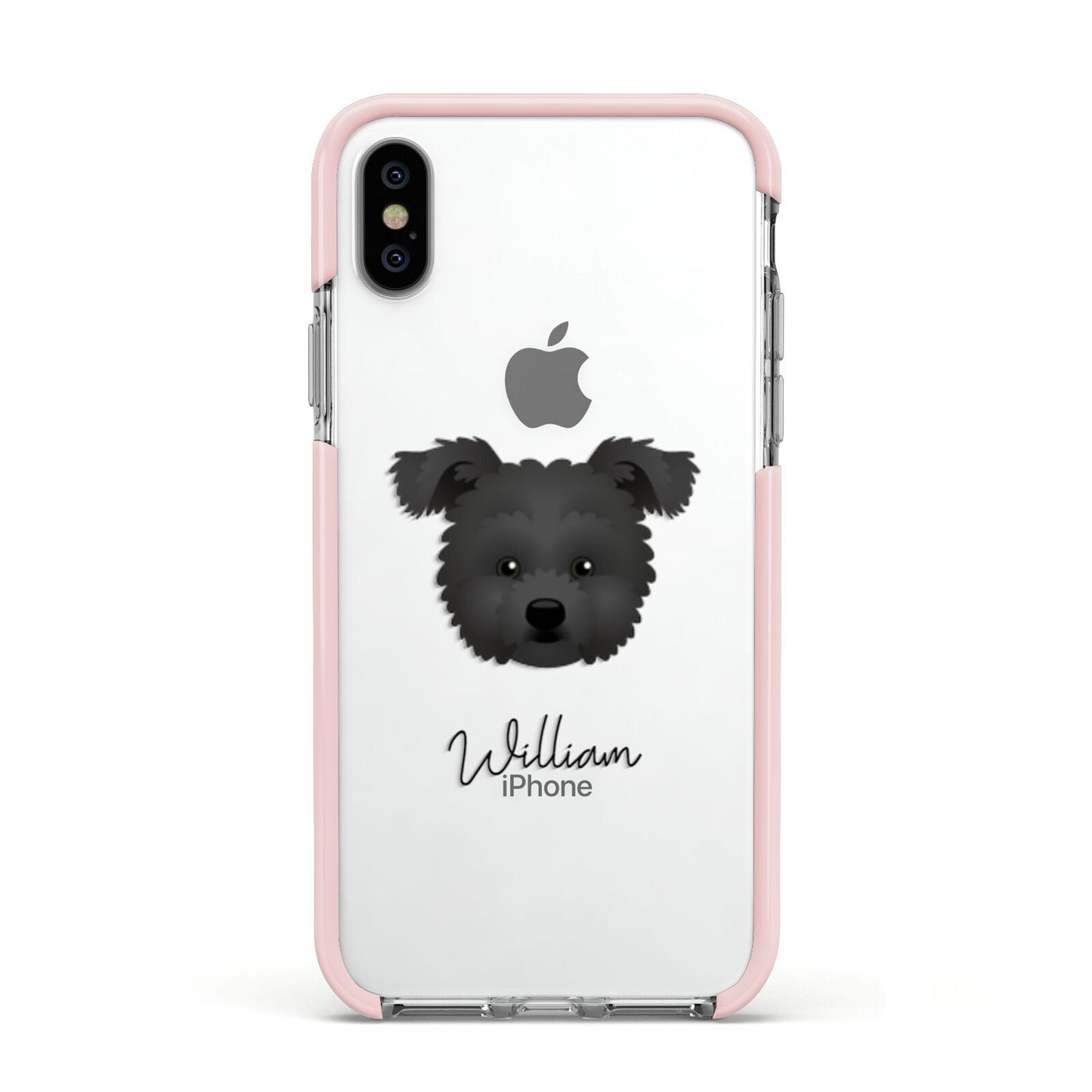 Pomapoo Personalised Apple iPhone Xs Impact Case Pink Edge on Silver Phone