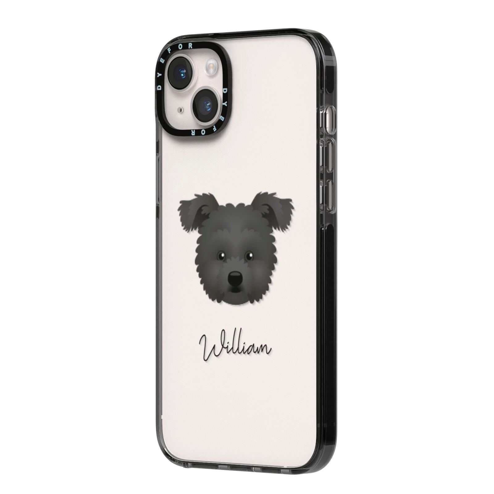 Pomapoo Personalised iPhone 14 Plus Black Impact Case Side Angle on Silver phone
