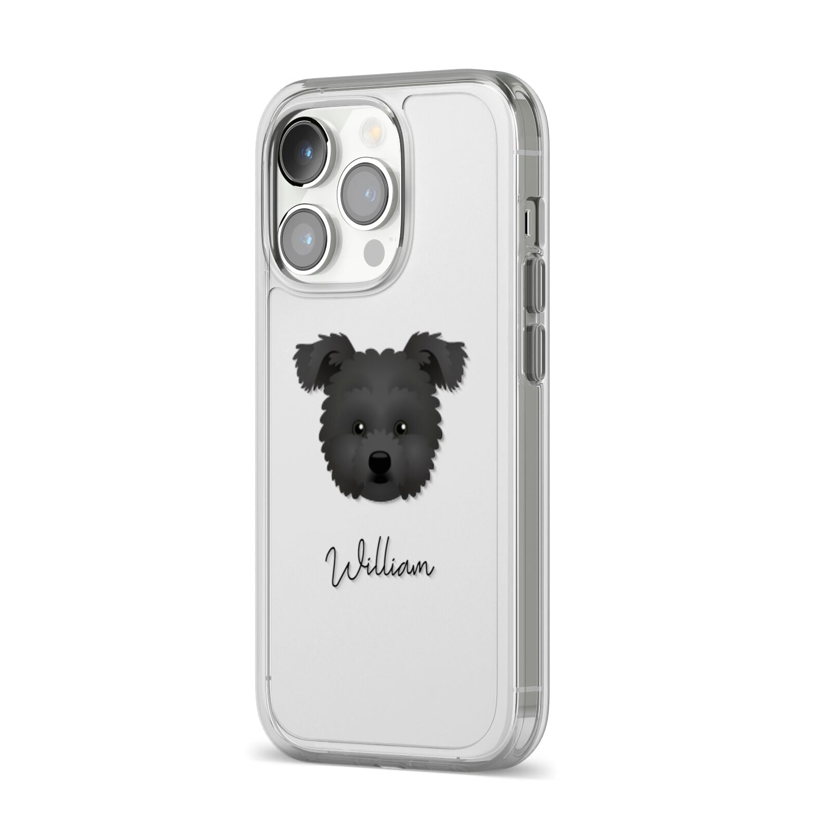 Pomapoo Personalised iPhone 14 Pro Clear Tough Case Silver Angled Image