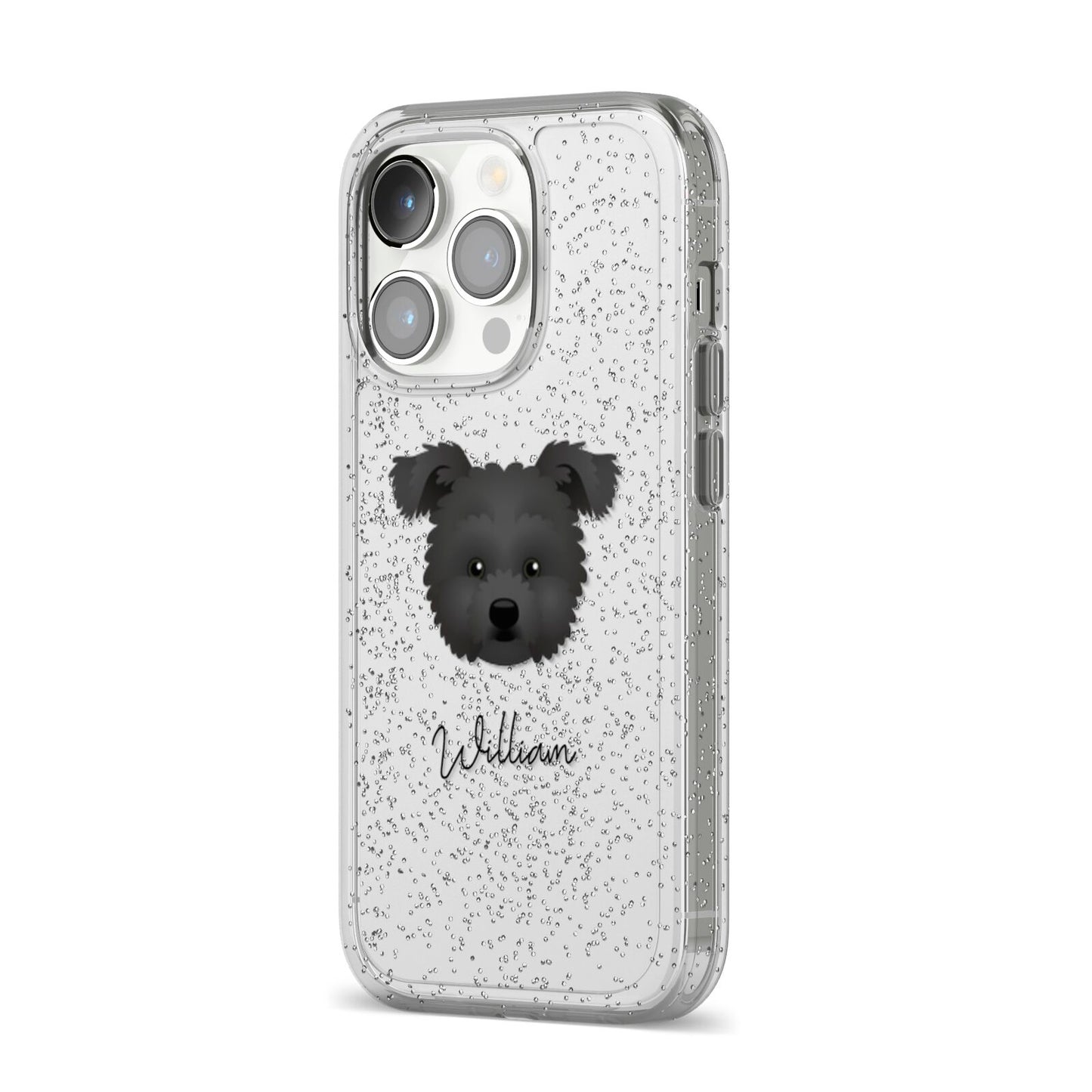Pomapoo Personalised iPhone 14 Pro Glitter Tough Case Silver Angled Image