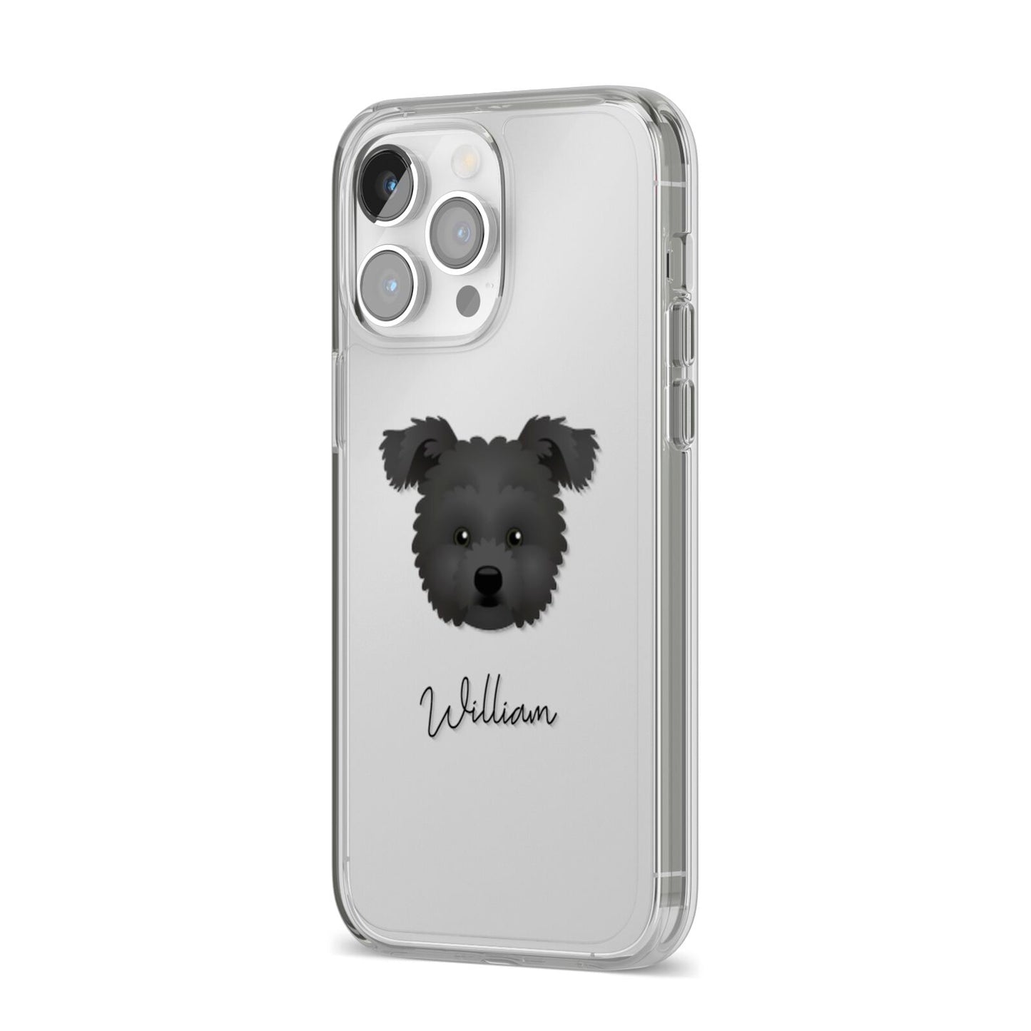 Pomapoo Personalised iPhone 14 Pro Max Clear Tough Case Silver Angled Image
