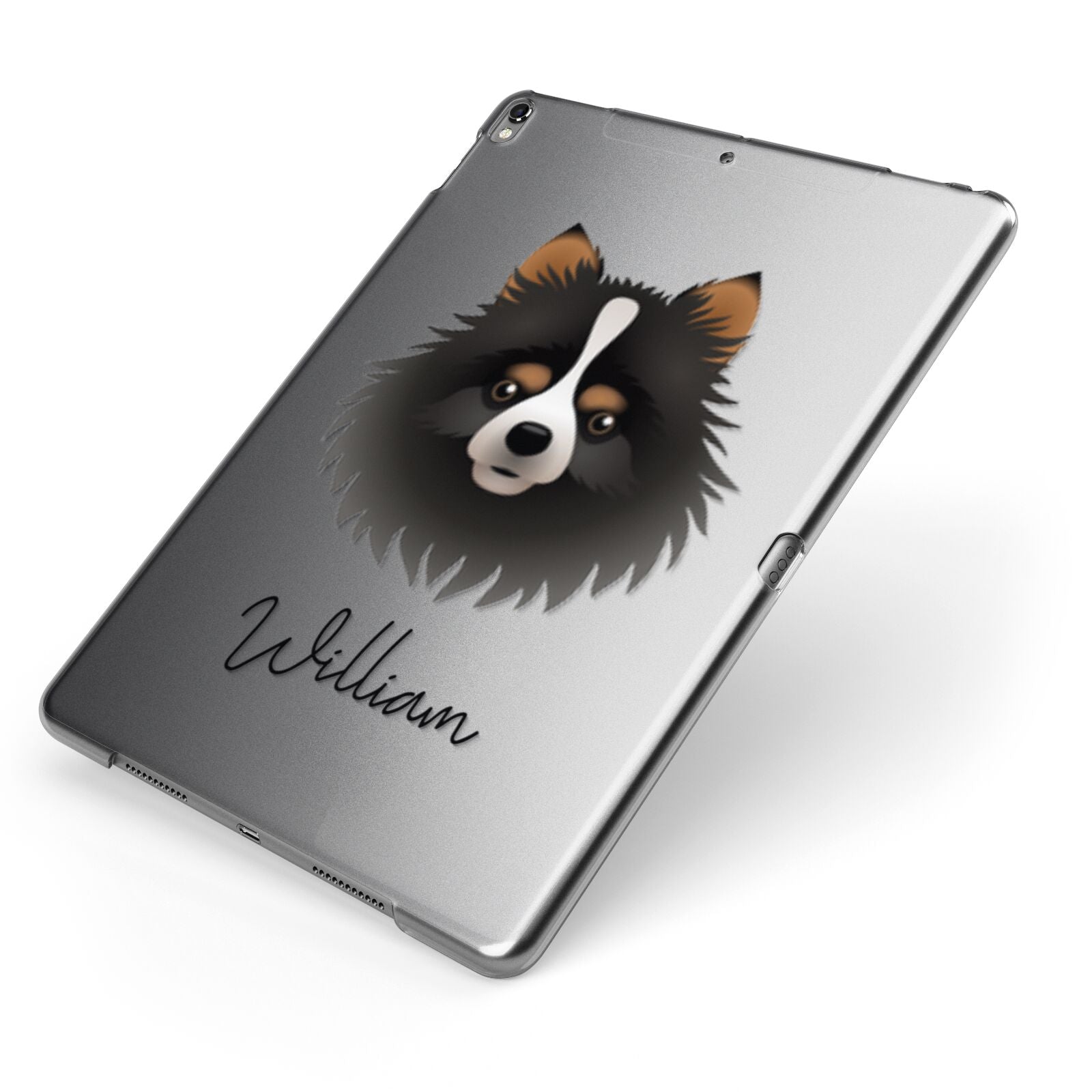 Pomchi Personalised Apple iPad Case on Grey iPad Side View