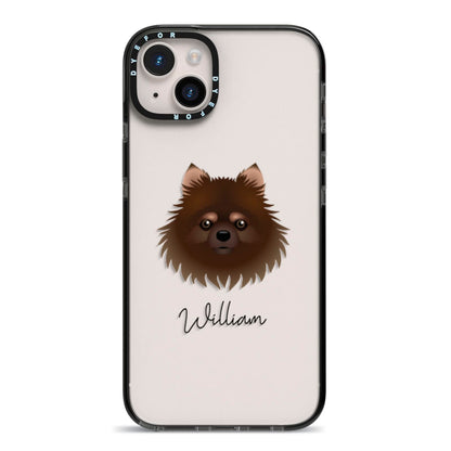 Pomchi Personalised iPhone 14 Plus Black Impact Case on Silver phone