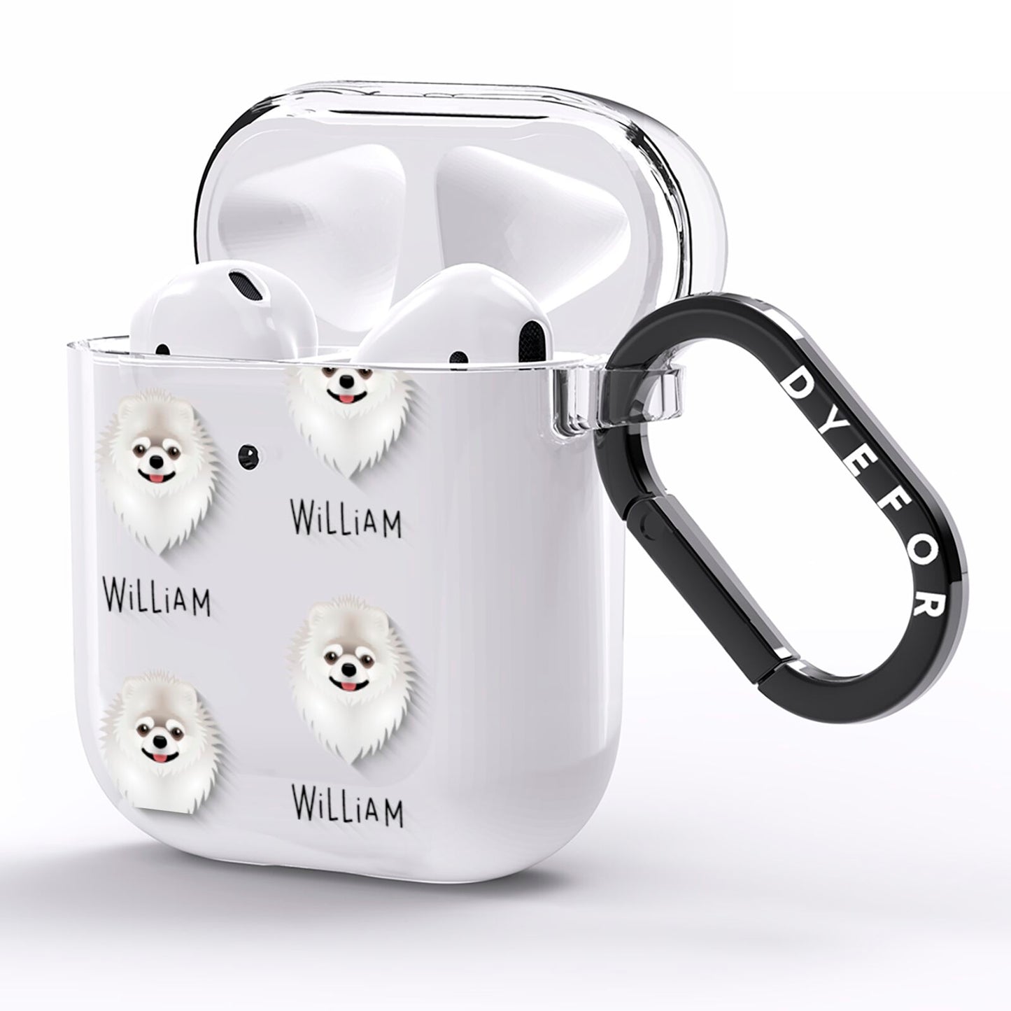 Pomeranian Icon with Name AirPods Clear Case Side Image