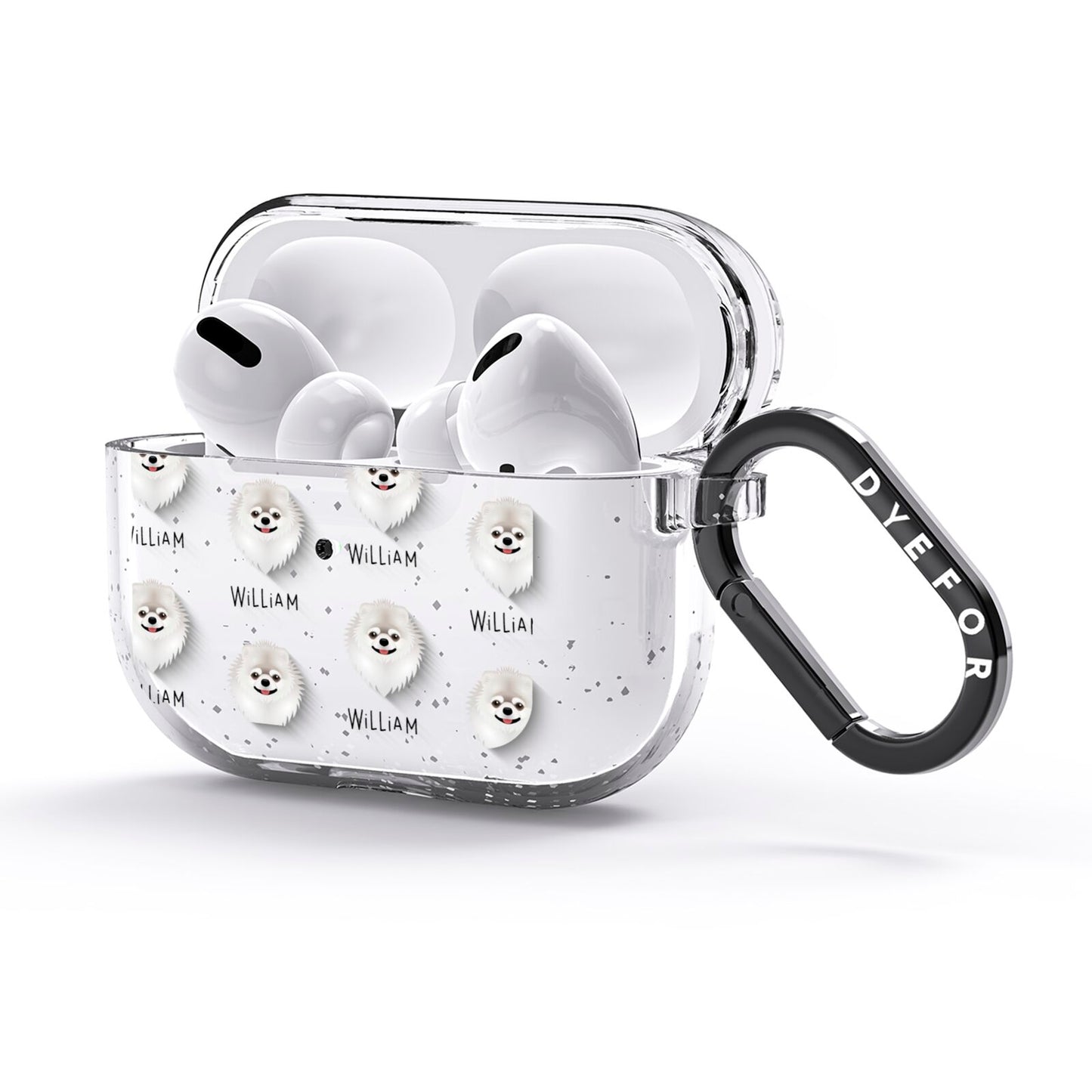 Pomeranian Icon with Name AirPods Glitter Case 3rd Gen Side Image