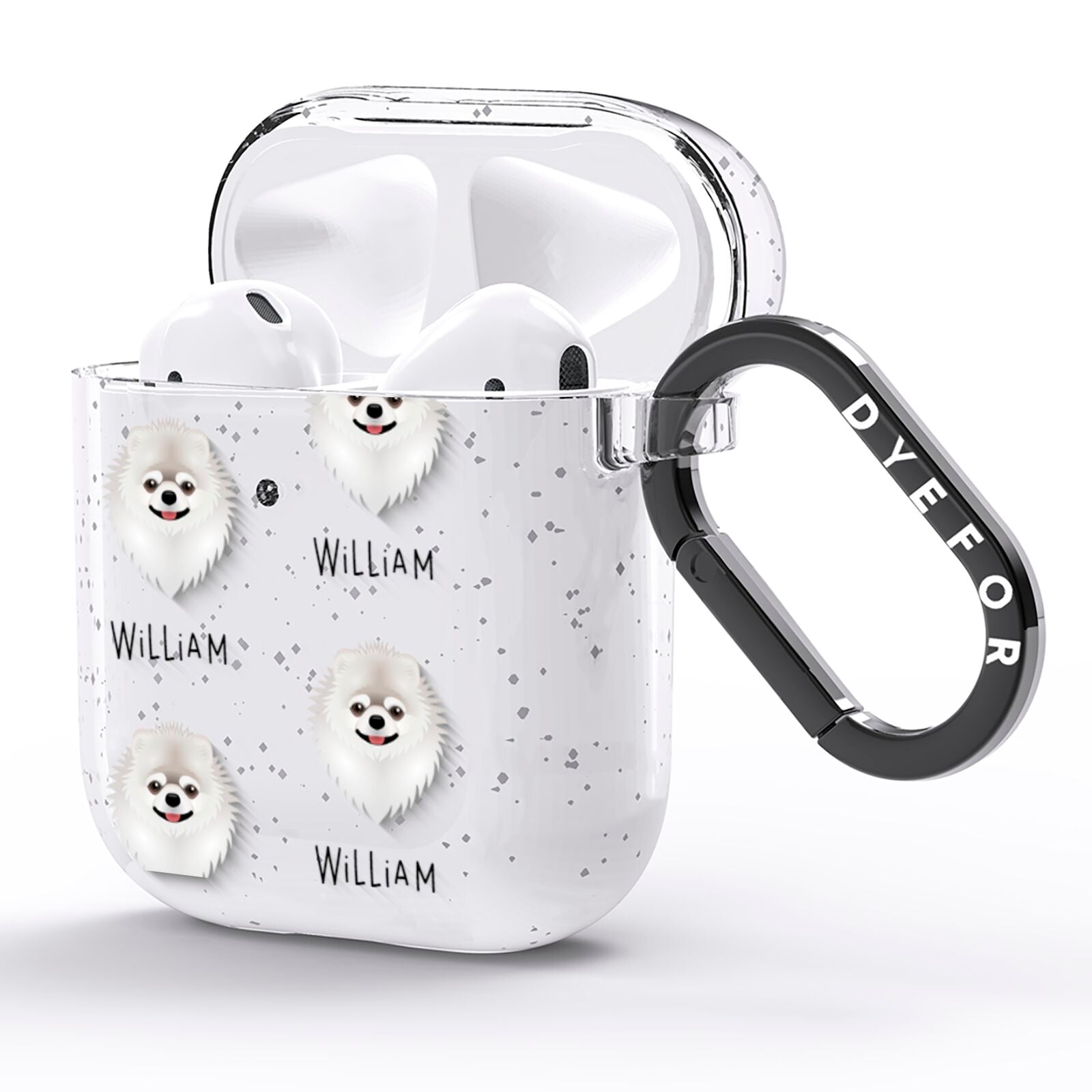 Pomeranian Icon with Name AirPods Glitter Case Side Image