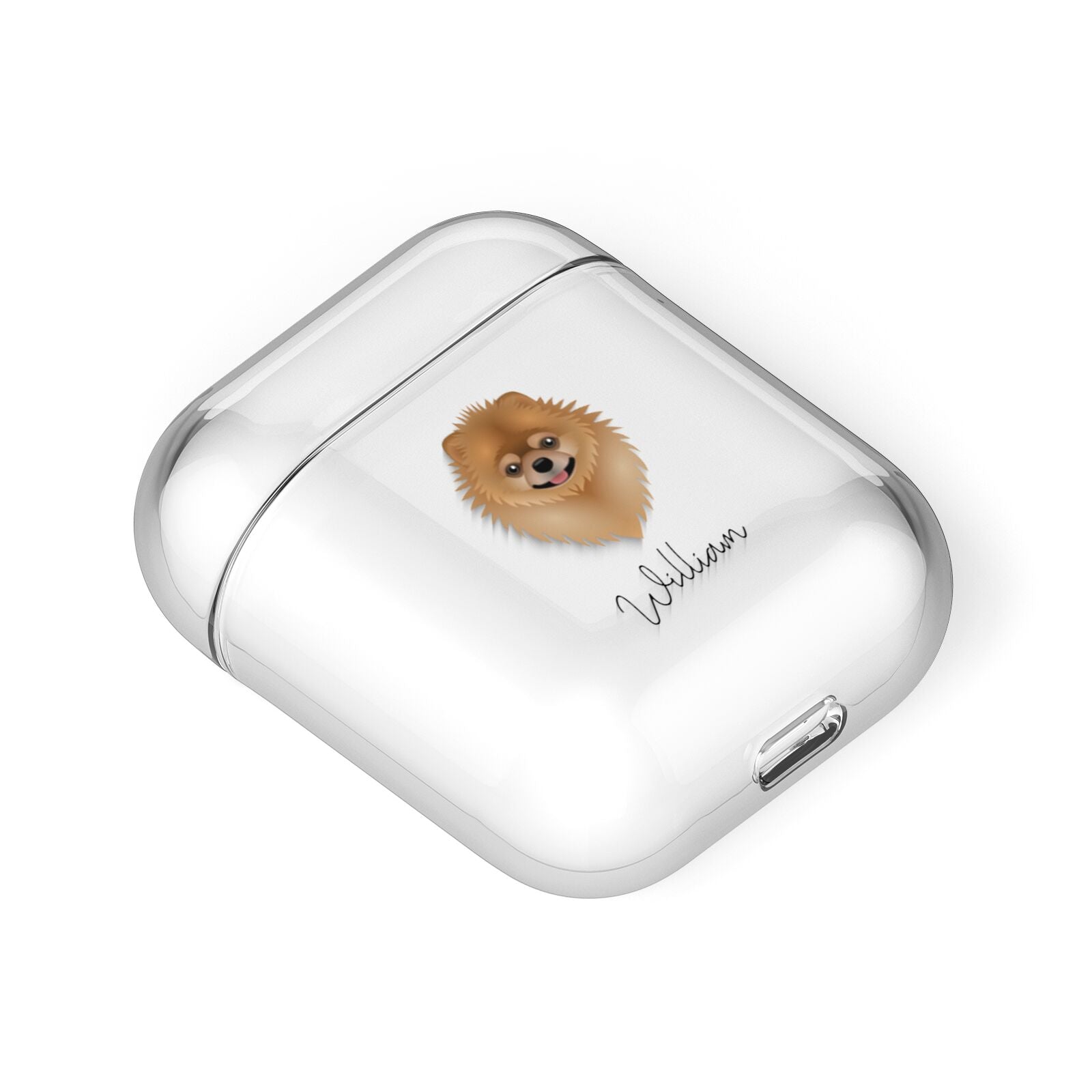 Pomeranian Personalised AirPods Case Laid Flat