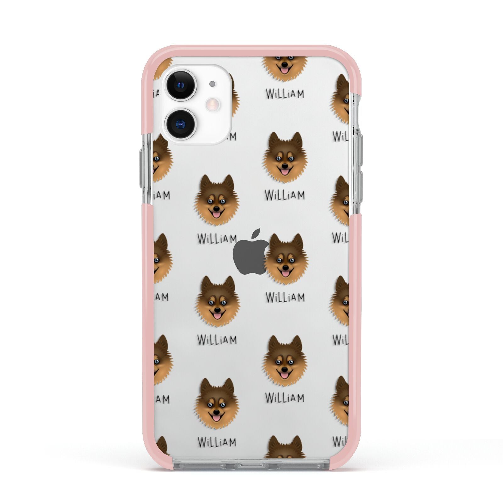 Pomsky Icon with Name Apple iPhone 11 in White with Pink Impact Case