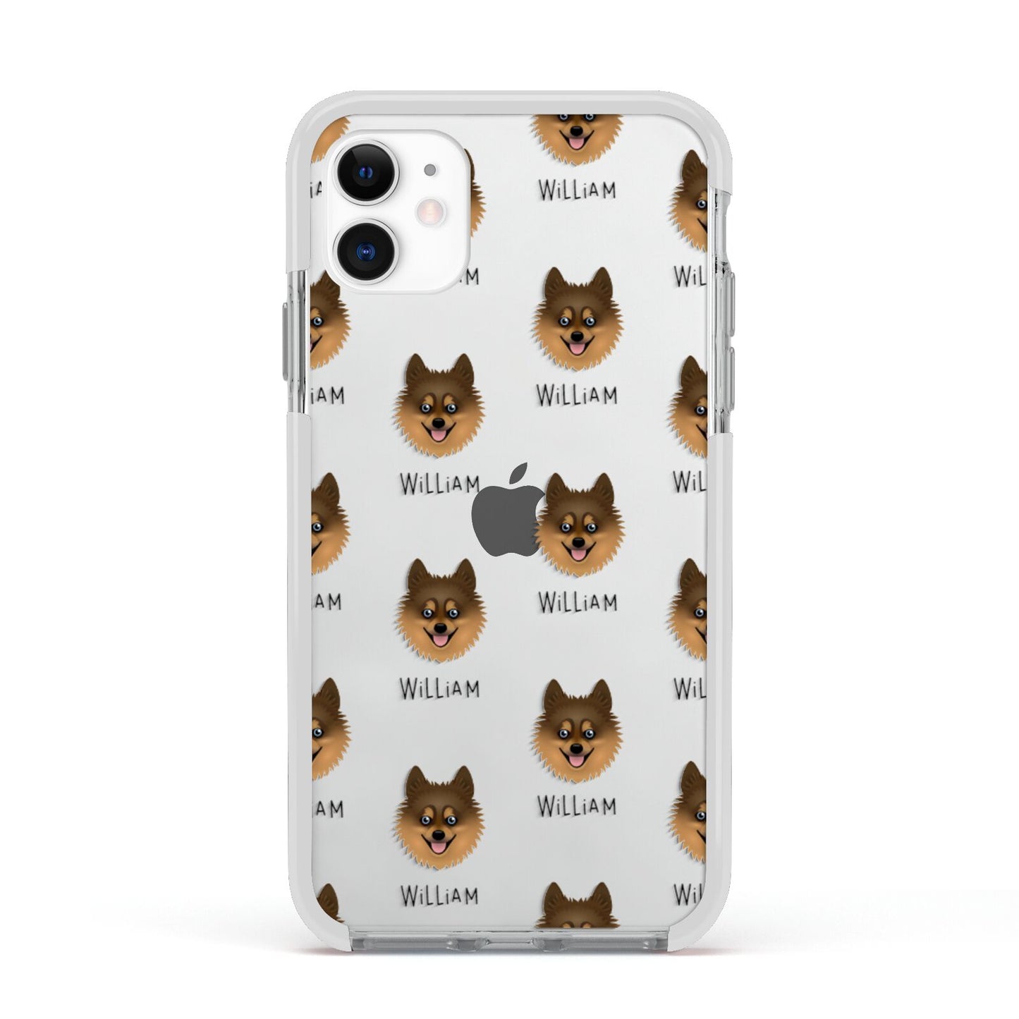 Pomsky Icon with Name Apple iPhone 11 in White with White Impact Case