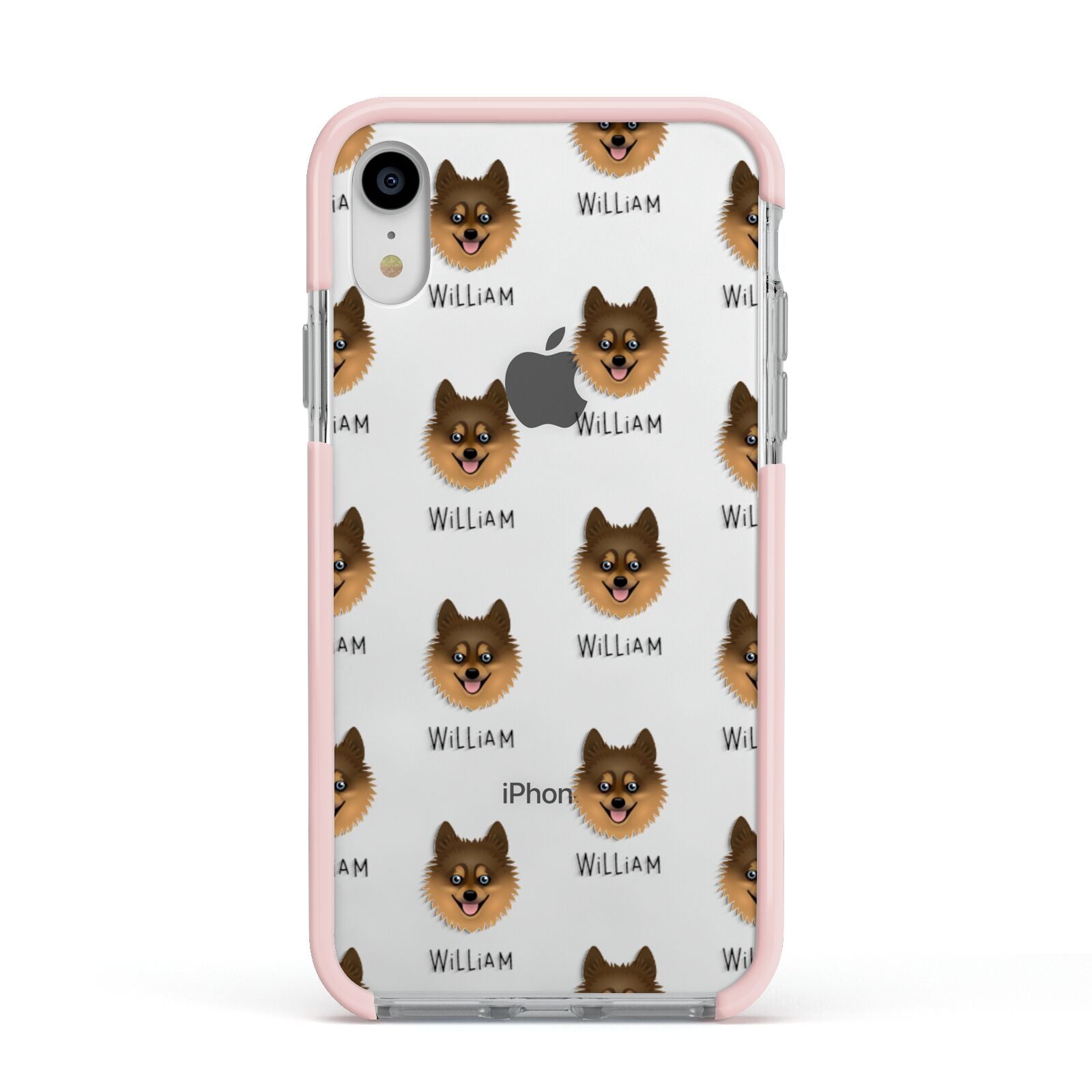 Pomsky Icon with Name Apple iPhone XR Impact Case Pink Edge on Silver Phone