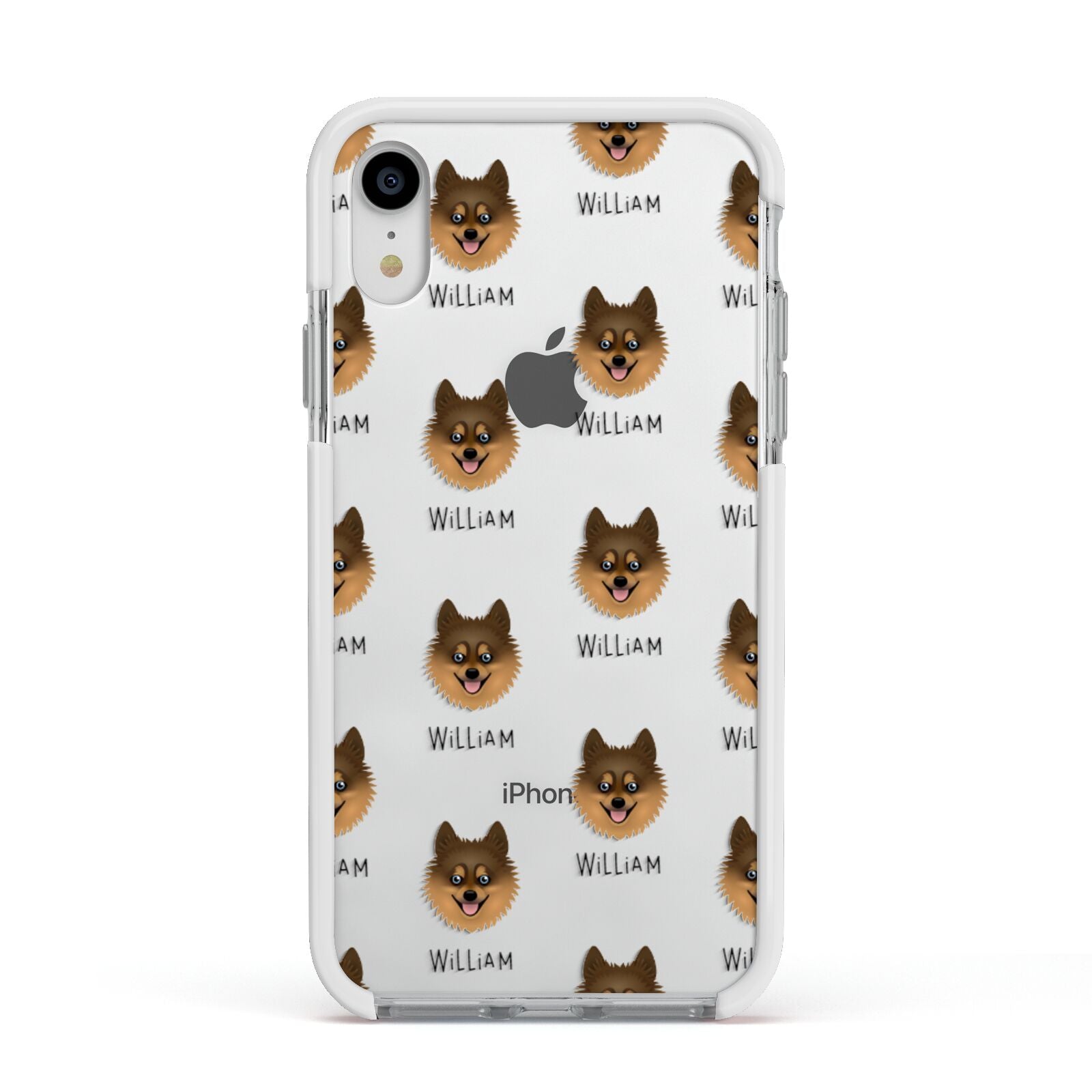Pomsky Icon with Name Apple iPhone XR Impact Case White Edge on Silver Phone