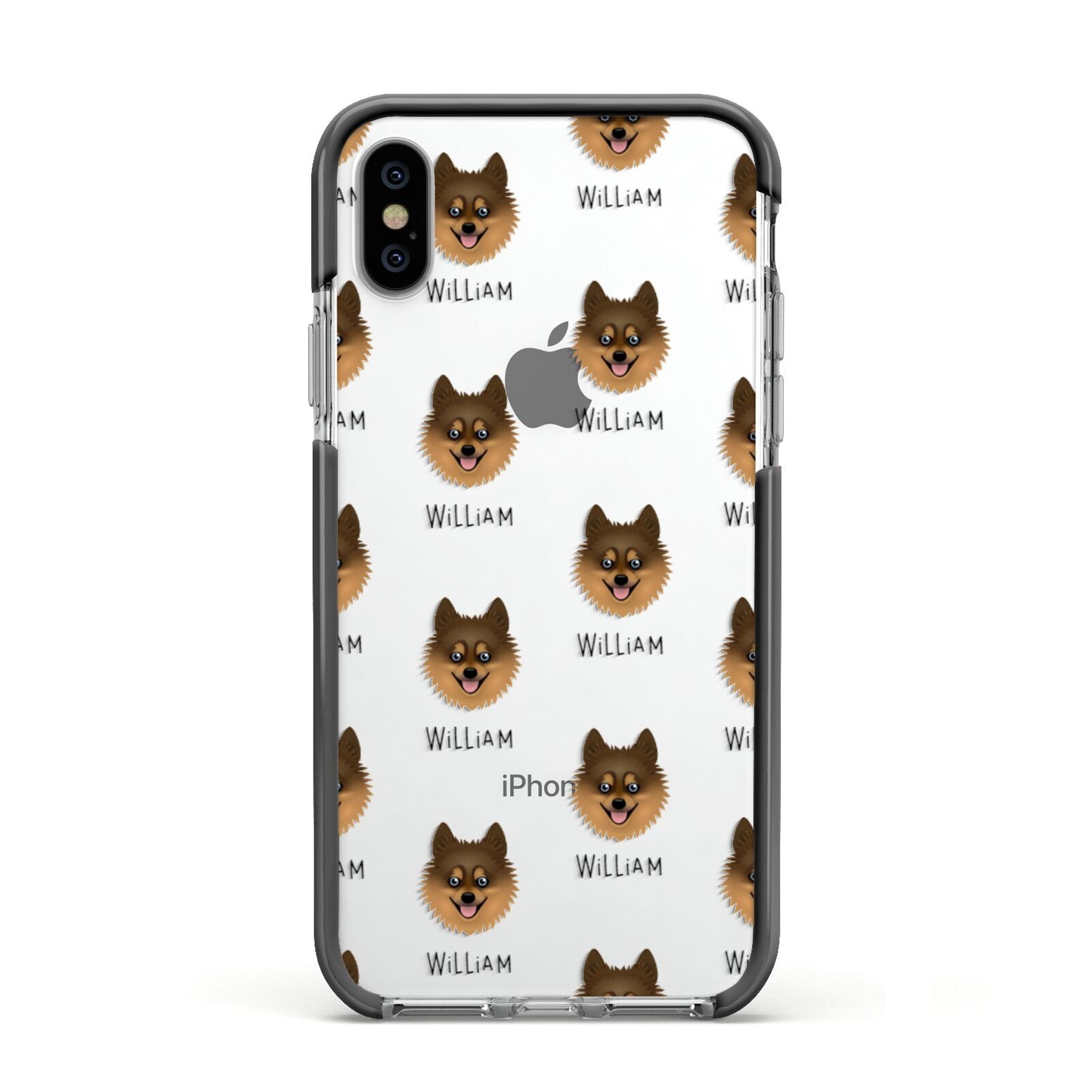 Pomsky Icon with Name Apple iPhone Xs Impact Case Black Edge on Silver Phone