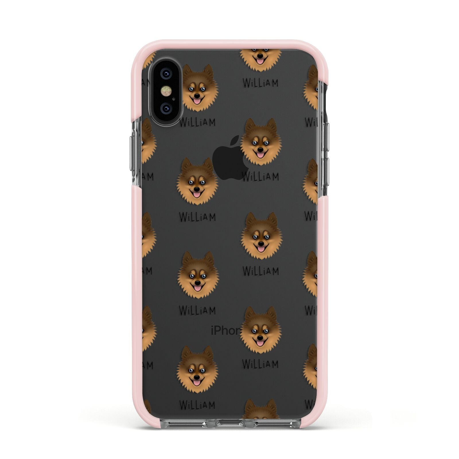 Pomsky Icon with Name Apple iPhone Xs Impact Case Pink Edge on Black Phone