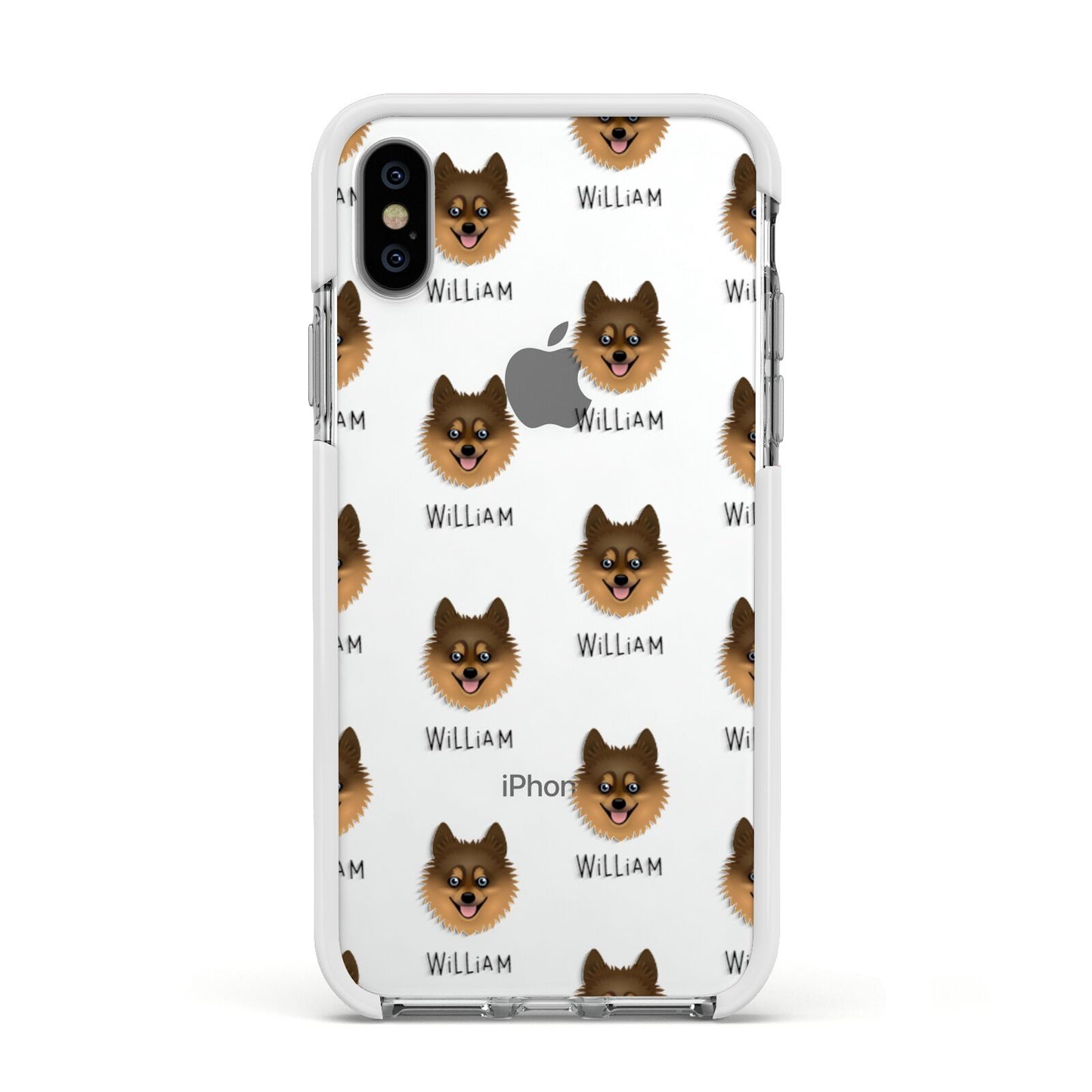 Pomsky Icon with Name Apple iPhone Xs Impact Case White Edge on Silver Phone