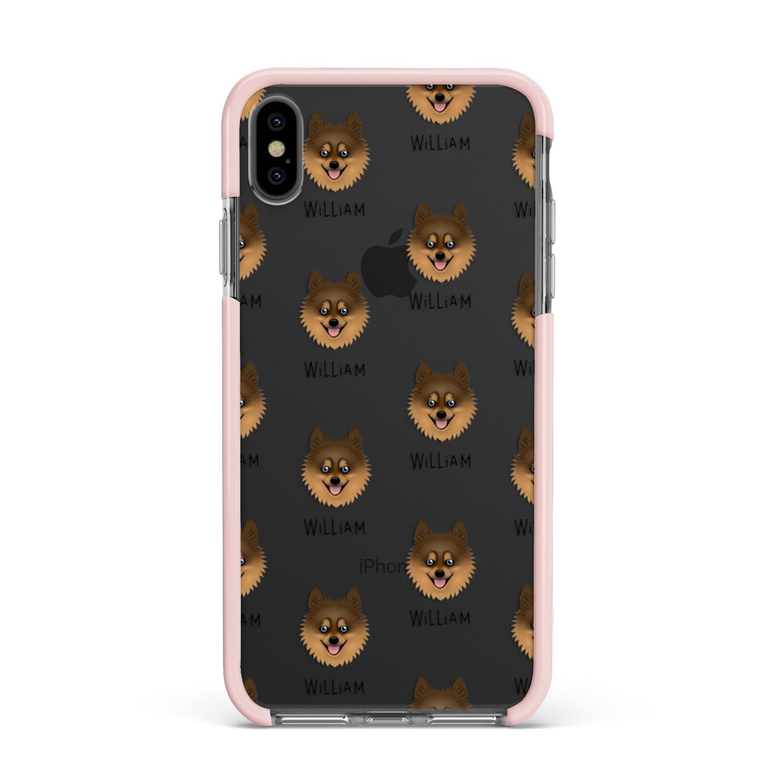 Pomsky Icon with Name Apple iPhone Xs Max Impact Case Pink Edge on Black Phone