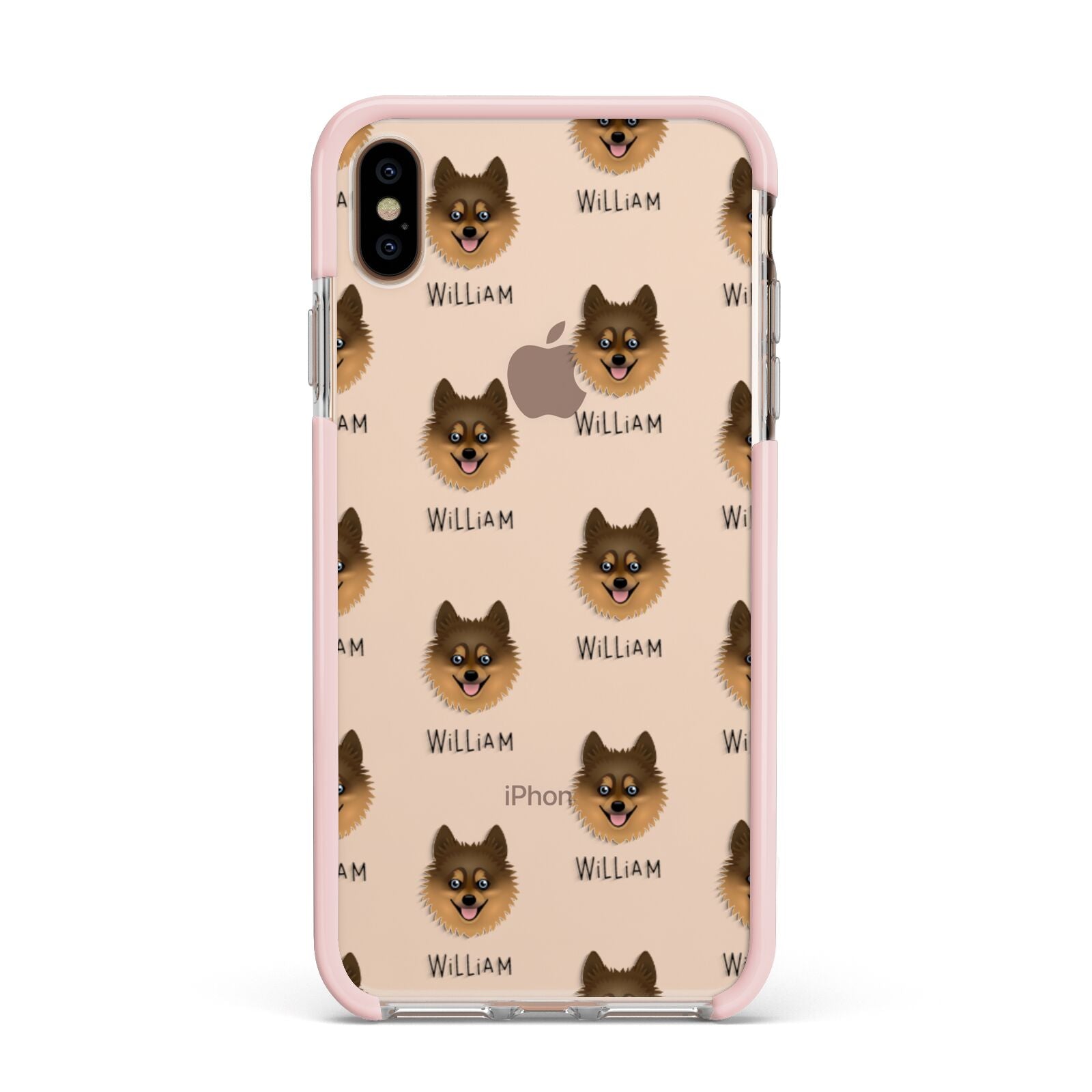 Pomsky Icon with Name Apple iPhone Xs Max Impact Case Pink Edge on Gold Phone