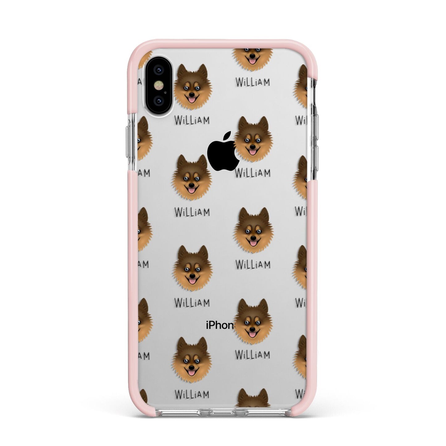 Pomsky Icon with Name Apple iPhone Xs Max Impact Case Pink Edge on Silver Phone