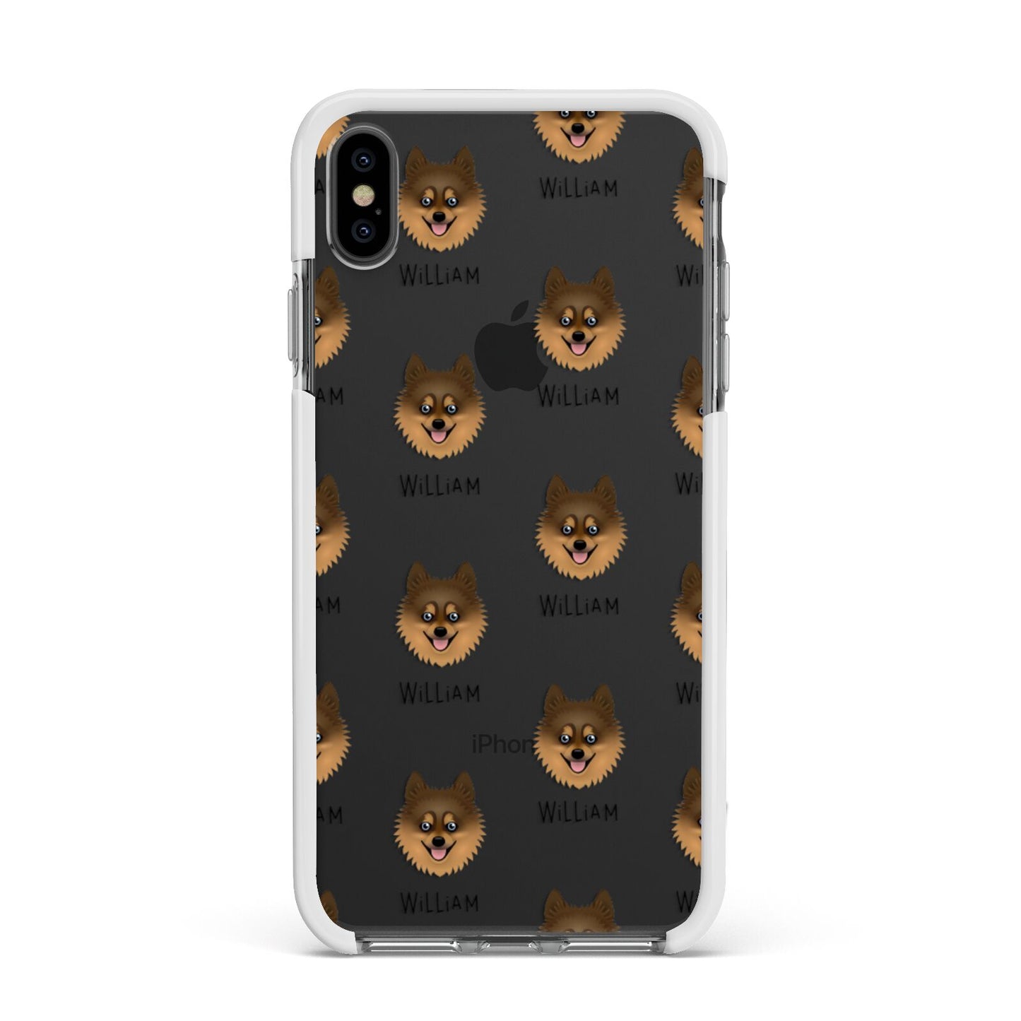 Pomsky Icon with Name Apple iPhone Xs Max Impact Case White Edge on Black Phone