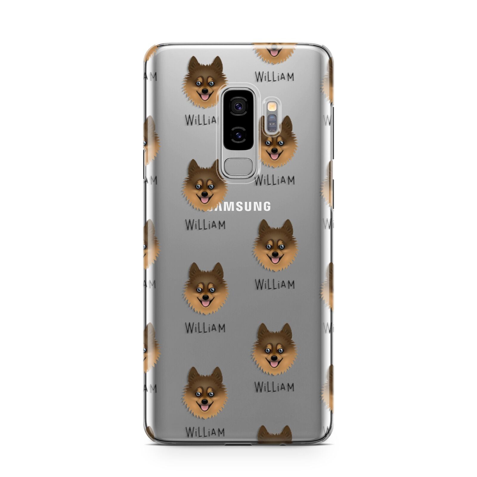 Pomsky Icon with Name Samsung Galaxy S9 Plus Case on Silver phone