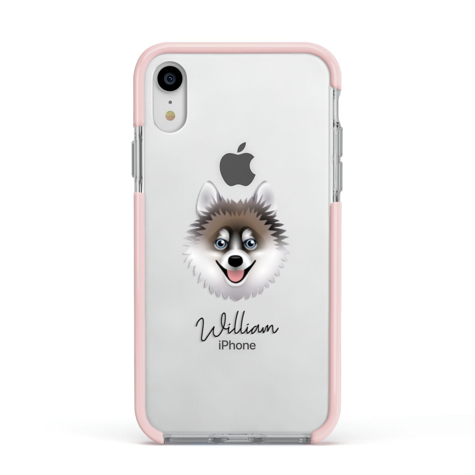 Pomsky Personalised Apple iPhone XR Impact Case Pink Edge on Silver Phone