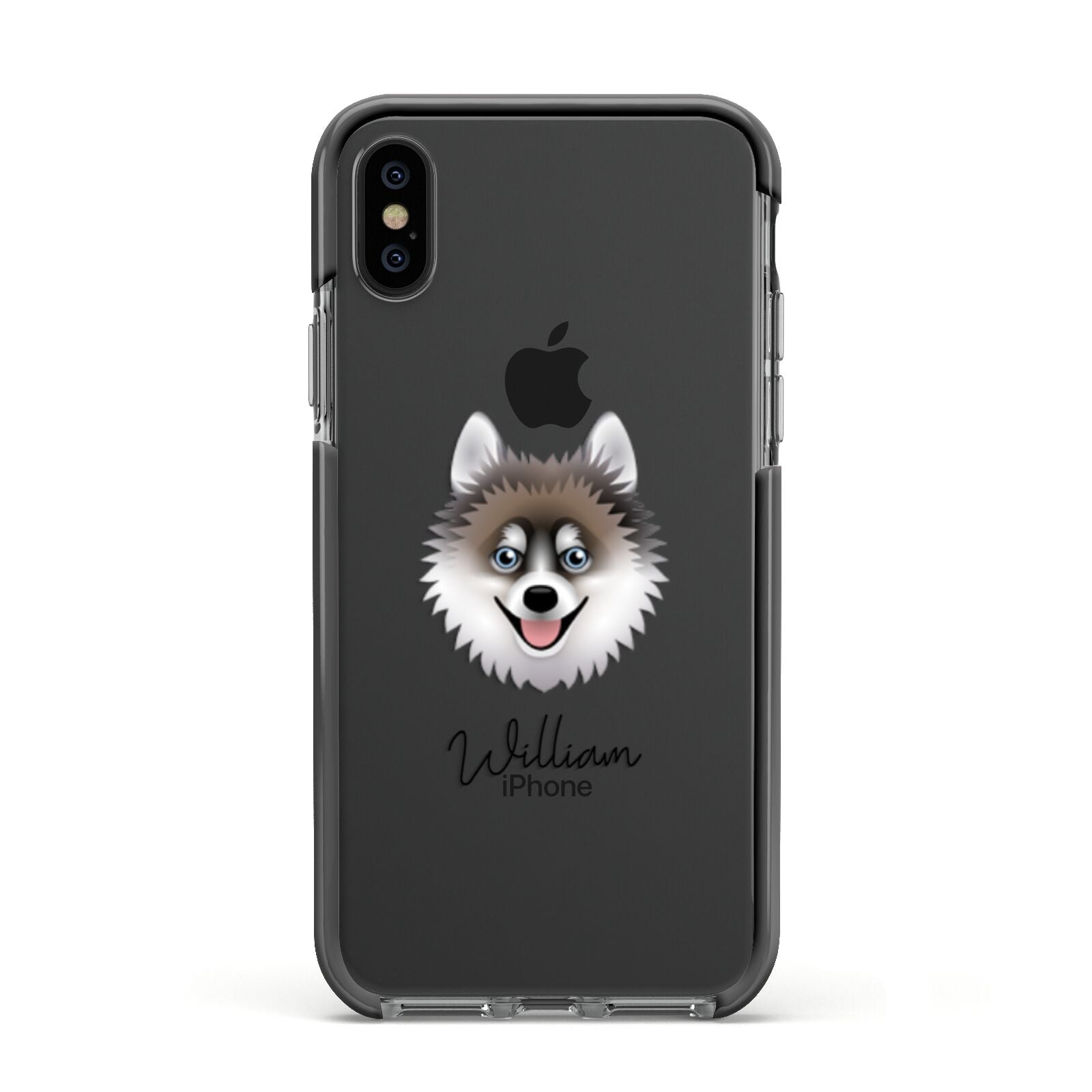 Pomsky Personalised Apple iPhone Xs Impact Case Black Edge on Black Phone