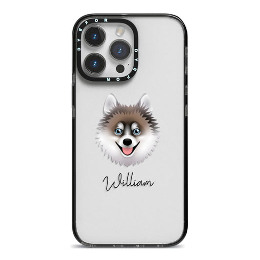 Pomsky Personalised iPhone 14 Pro Max Black Impact Case on Silver phone