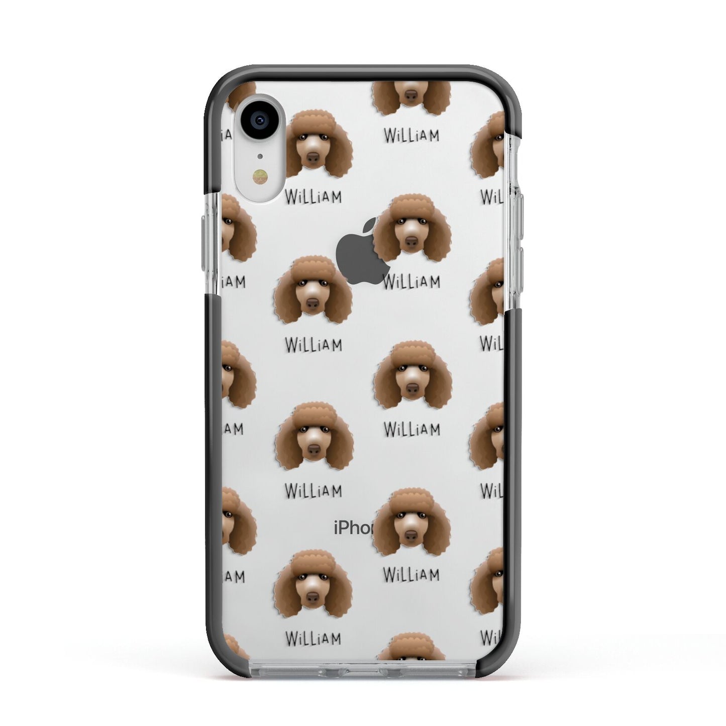 Poodle Icon with Name Apple iPhone XR Impact Case Black Edge on Silver Phone