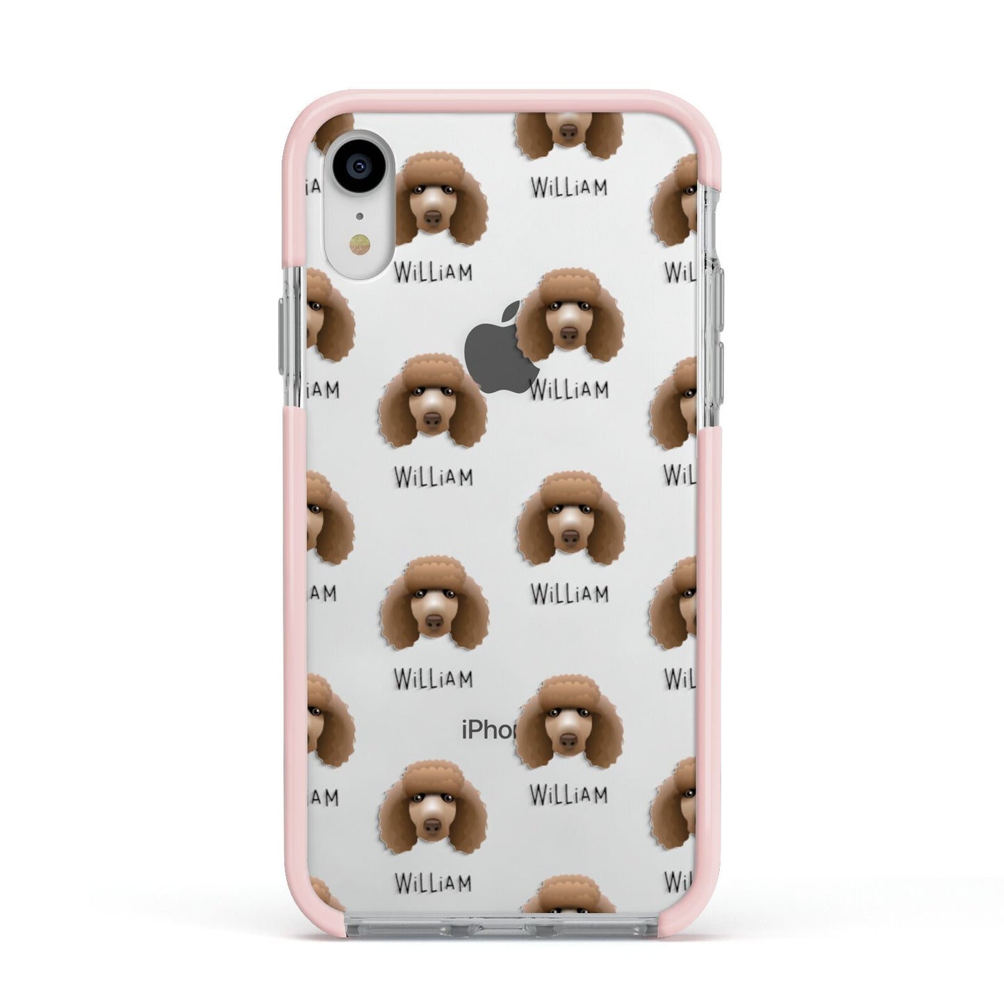 Poodle Icon with Name Apple iPhone XR Impact Case Pink Edge on Silver Phone