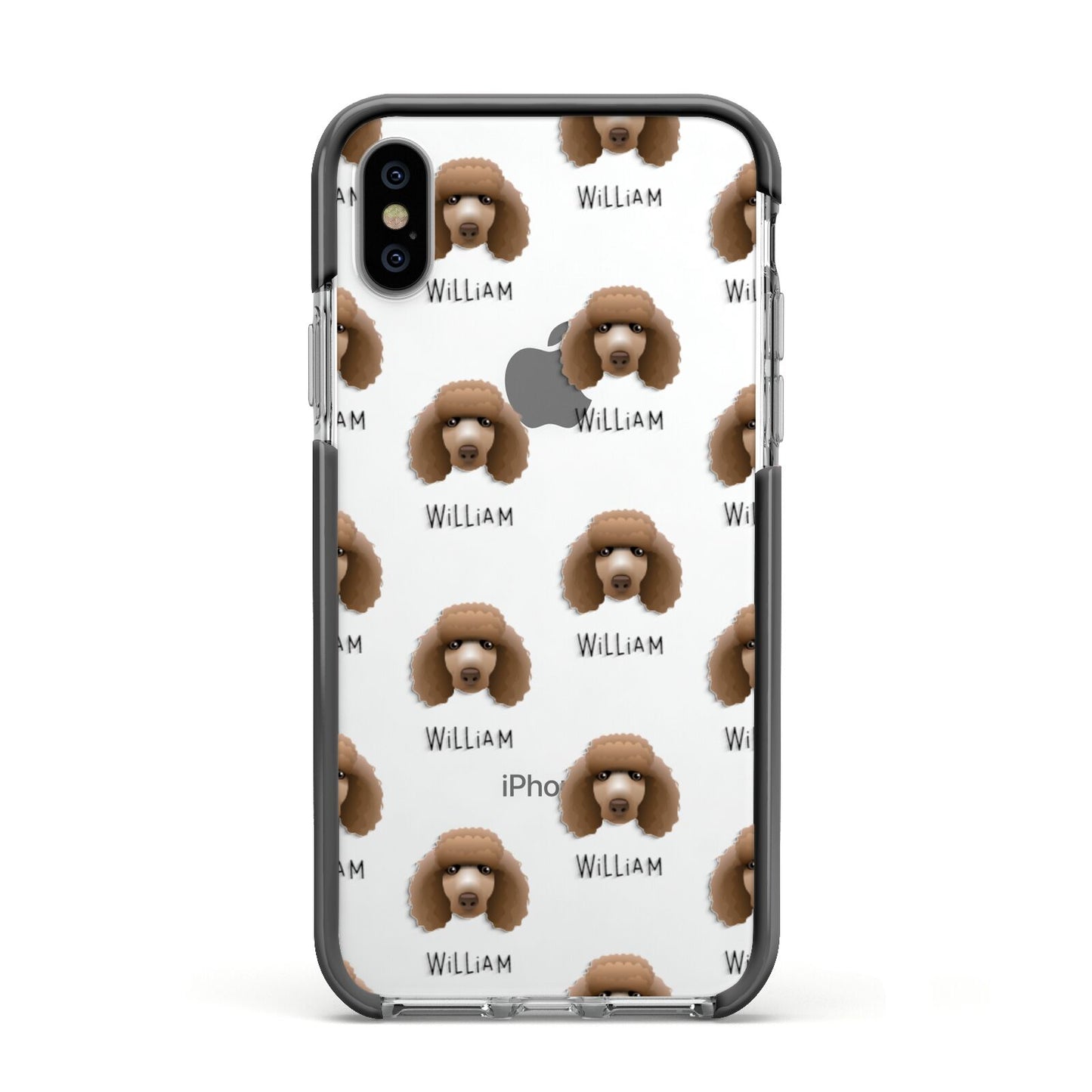 Poodle Icon with Name Apple iPhone Xs Impact Case Black Edge on Silver Phone