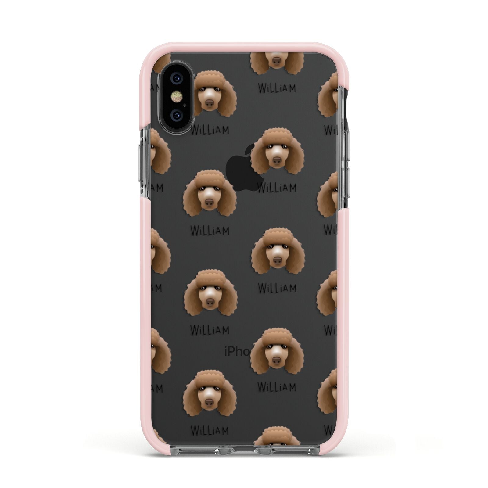 Poodle Icon with Name Apple iPhone Xs Impact Case Pink Edge on Black Phone