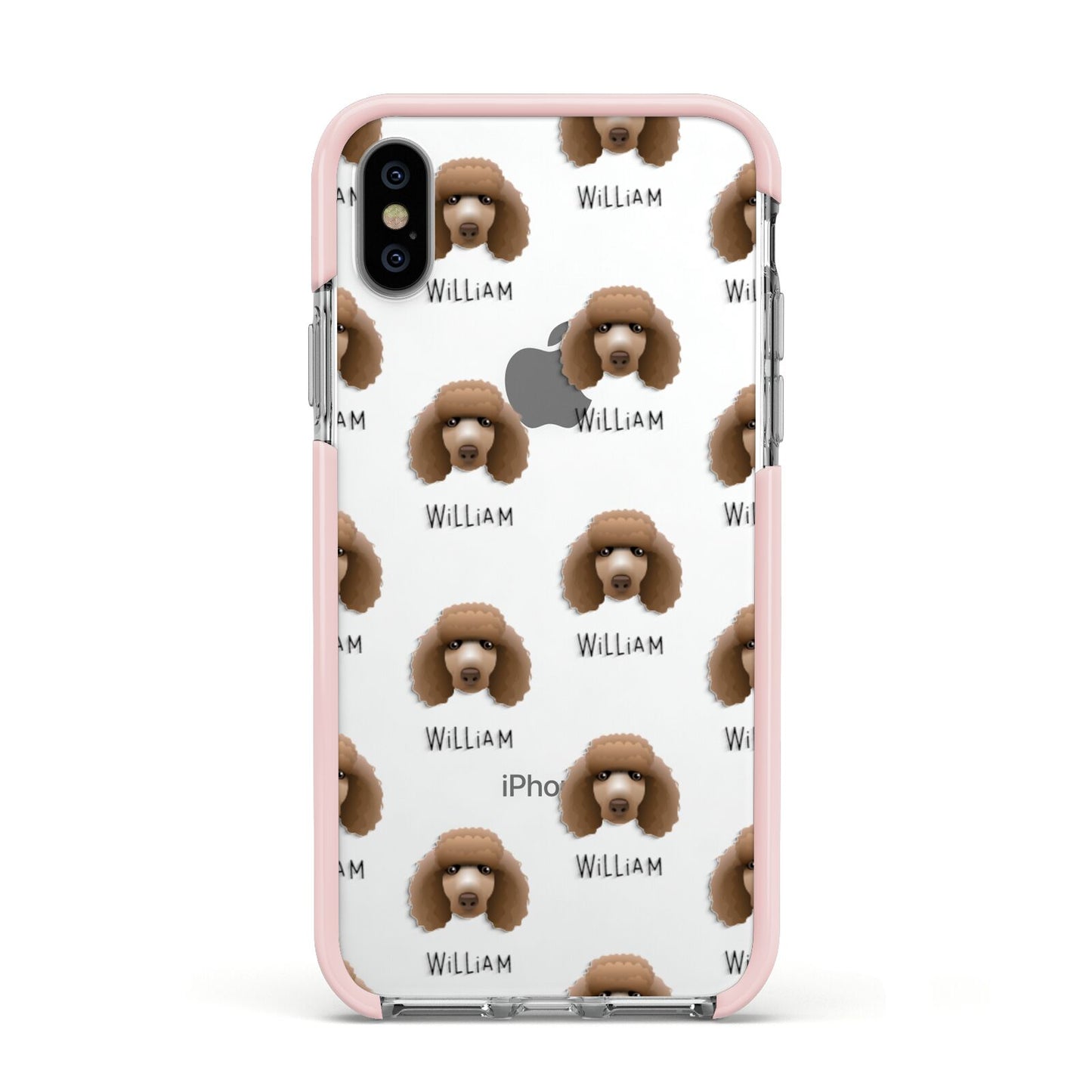 Poodle Icon with Name Apple iPhone Xs Impact Case Pink Edge on Silver Phone