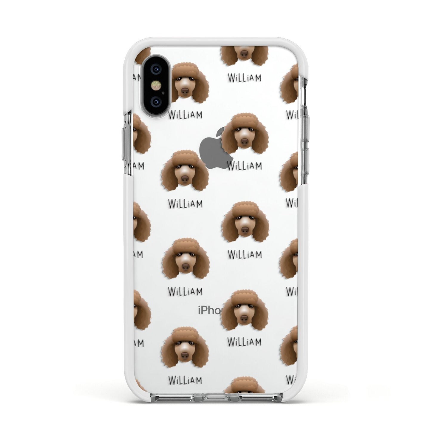 Poodle Icon with Name Apple iPhone Xs Impact Case White Edge on Silver Phone