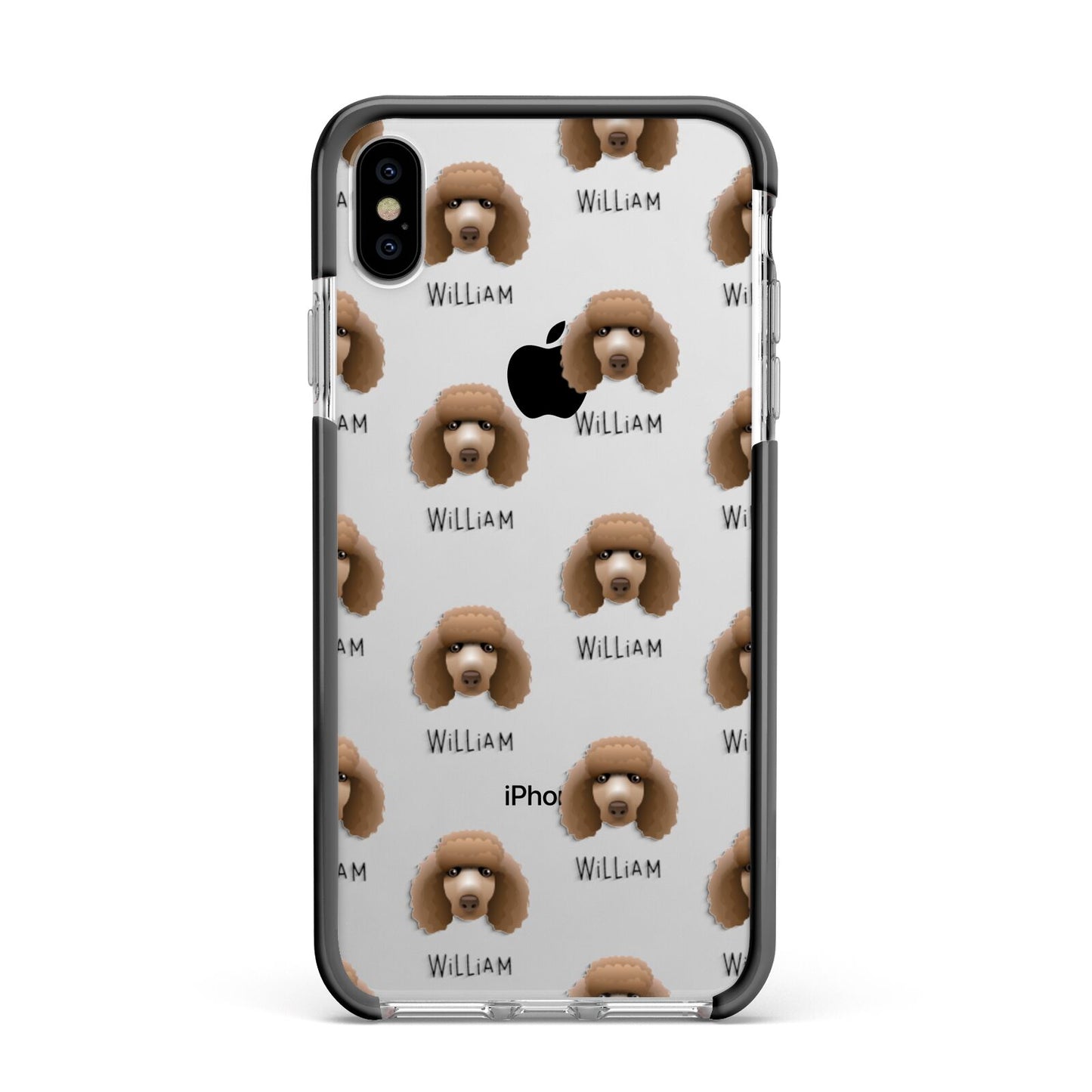 Poodle Icon with Name Apple iPhone Xs Max Impact Case Black Edge on Silver Phone