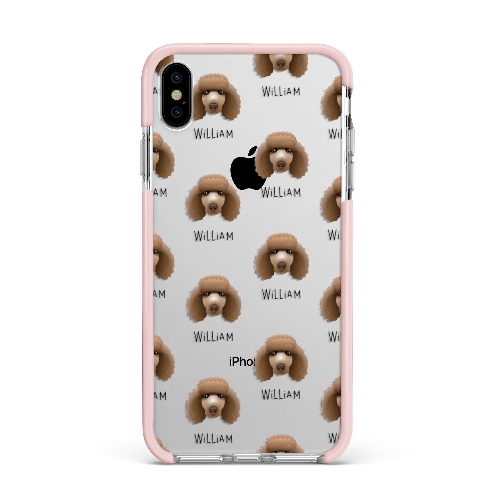 Poodle Icon with Name Apple iPhone Xs Max Impact Case Pink Edge on Silver Phone