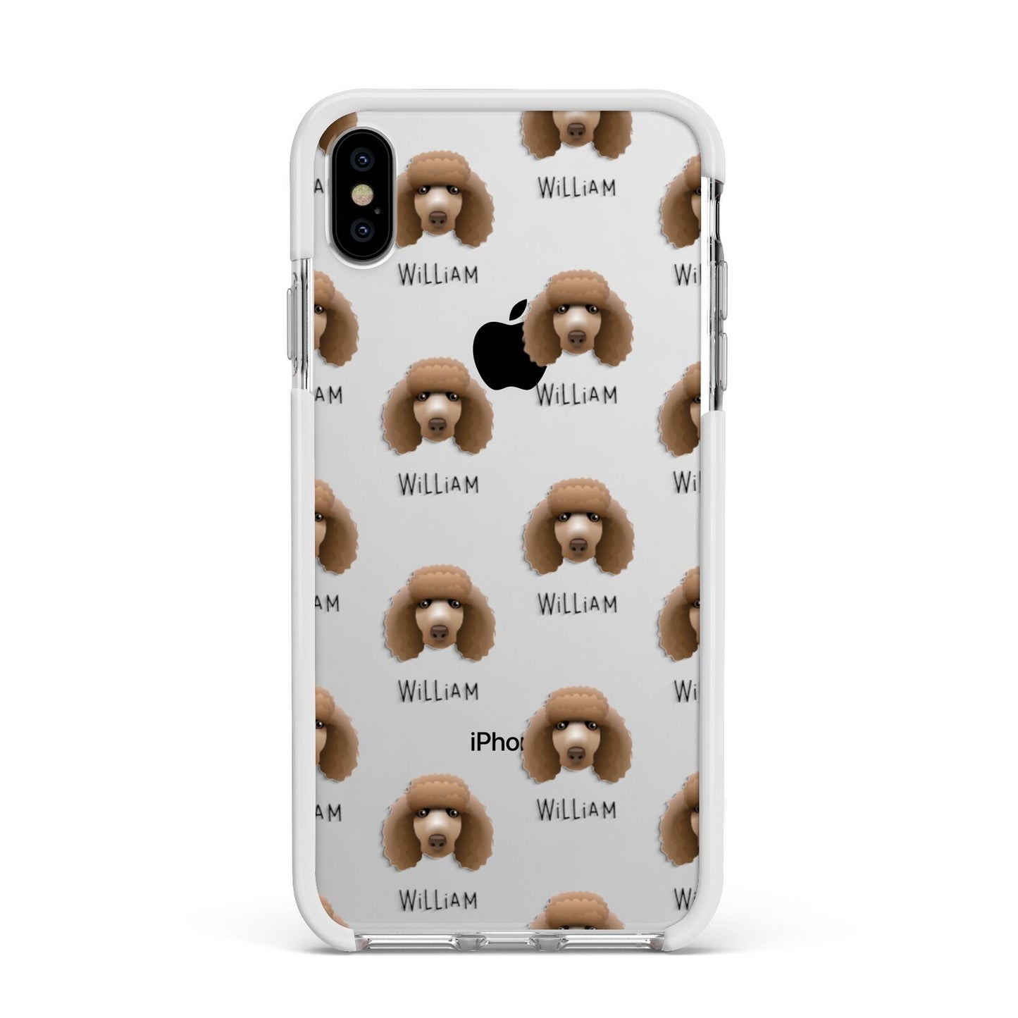 Poodle Icon with Name Apple iPhone Xs Max Impact Case White Edge on Silver Phone