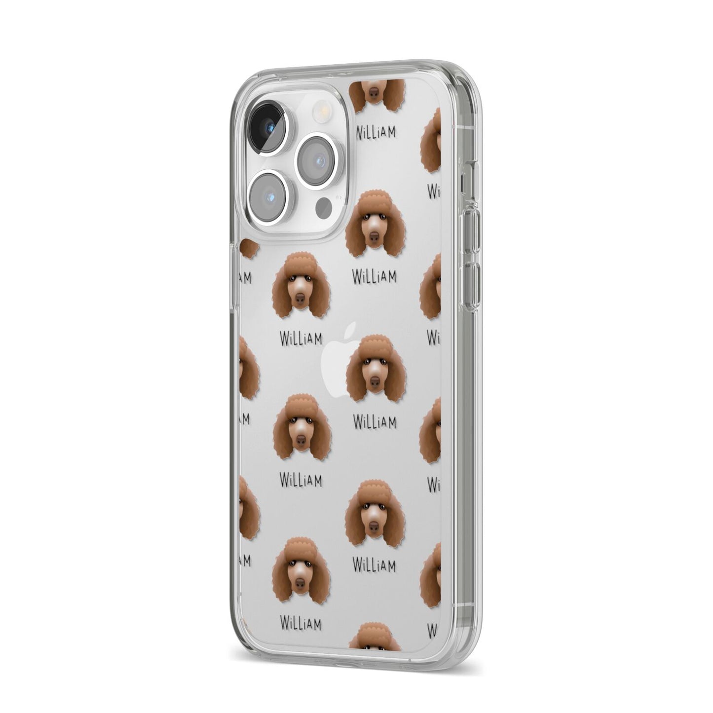 Poodle Icon with Name iPhone 14 Pro Max Clear Tough Case Silver Angled Image
